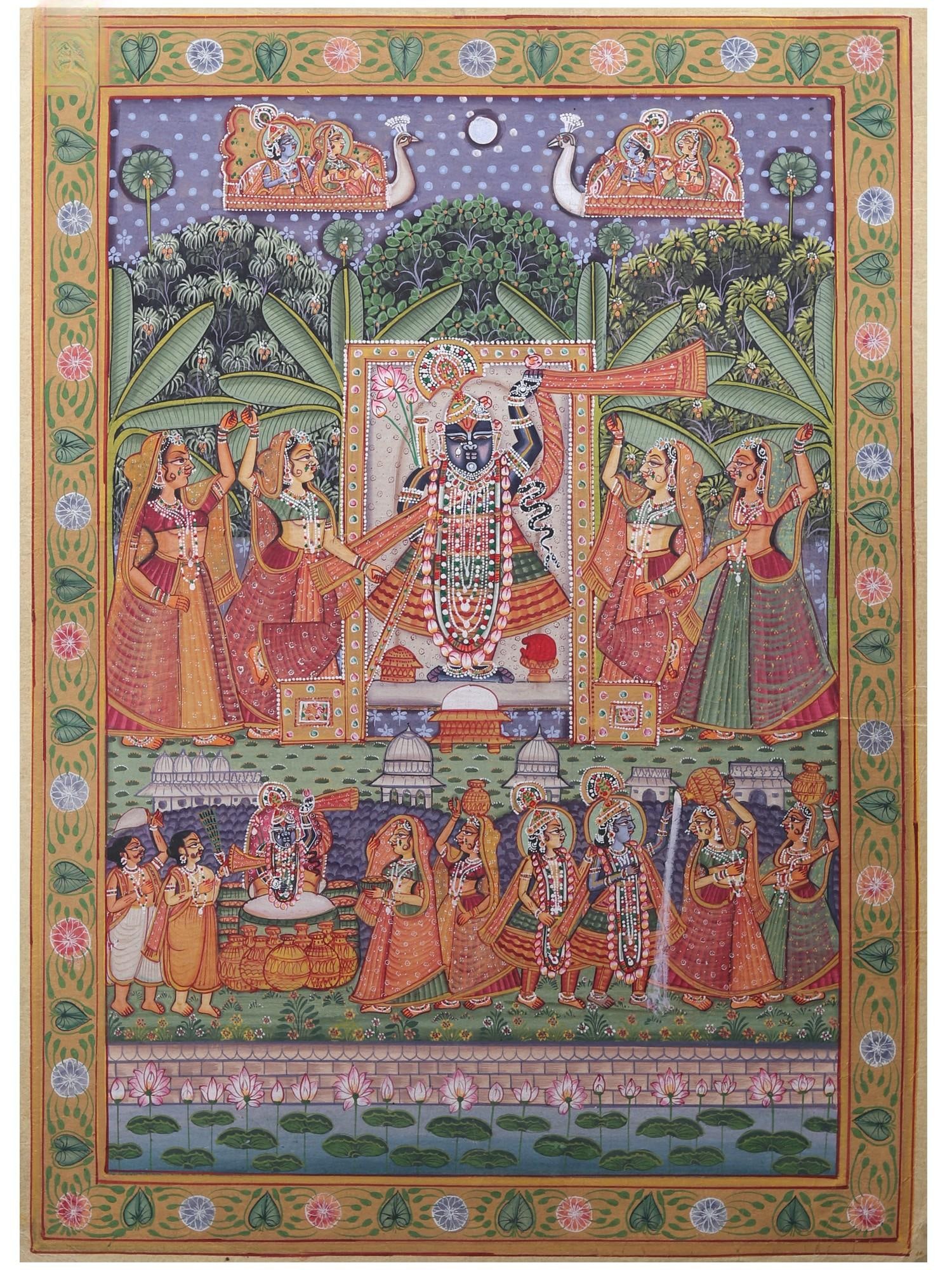 Shrinathji Pichhwai Art | Watercolor on Paper: Title: Shrinathji Pichhwai Art | Watercolor on Paper Description: Folk Paintings Reserve: $264.00 Shipping: Domestic: Shipping rates are determined by destination International: Foreign shipping
