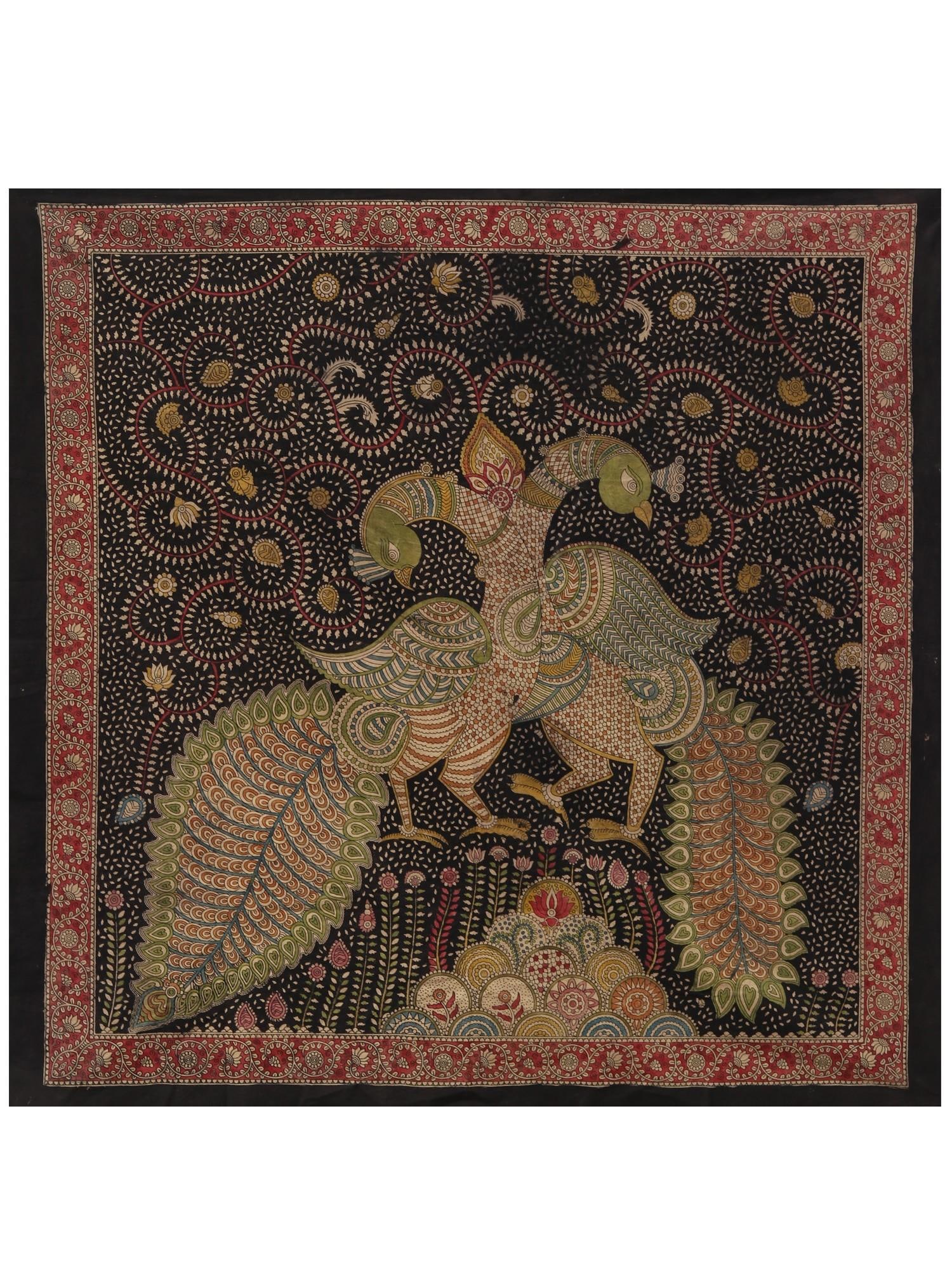 Two Peacock - Mata Ni Pachedi | Madarpat Cotton: Title: Two Peacock - Mata Ni Pachedi | Madarpat Cotton Description: Folk Paintings Reserve: $259.00 Shipping: Domestic: Shipping rates are determined by destination International: Foreign shipping