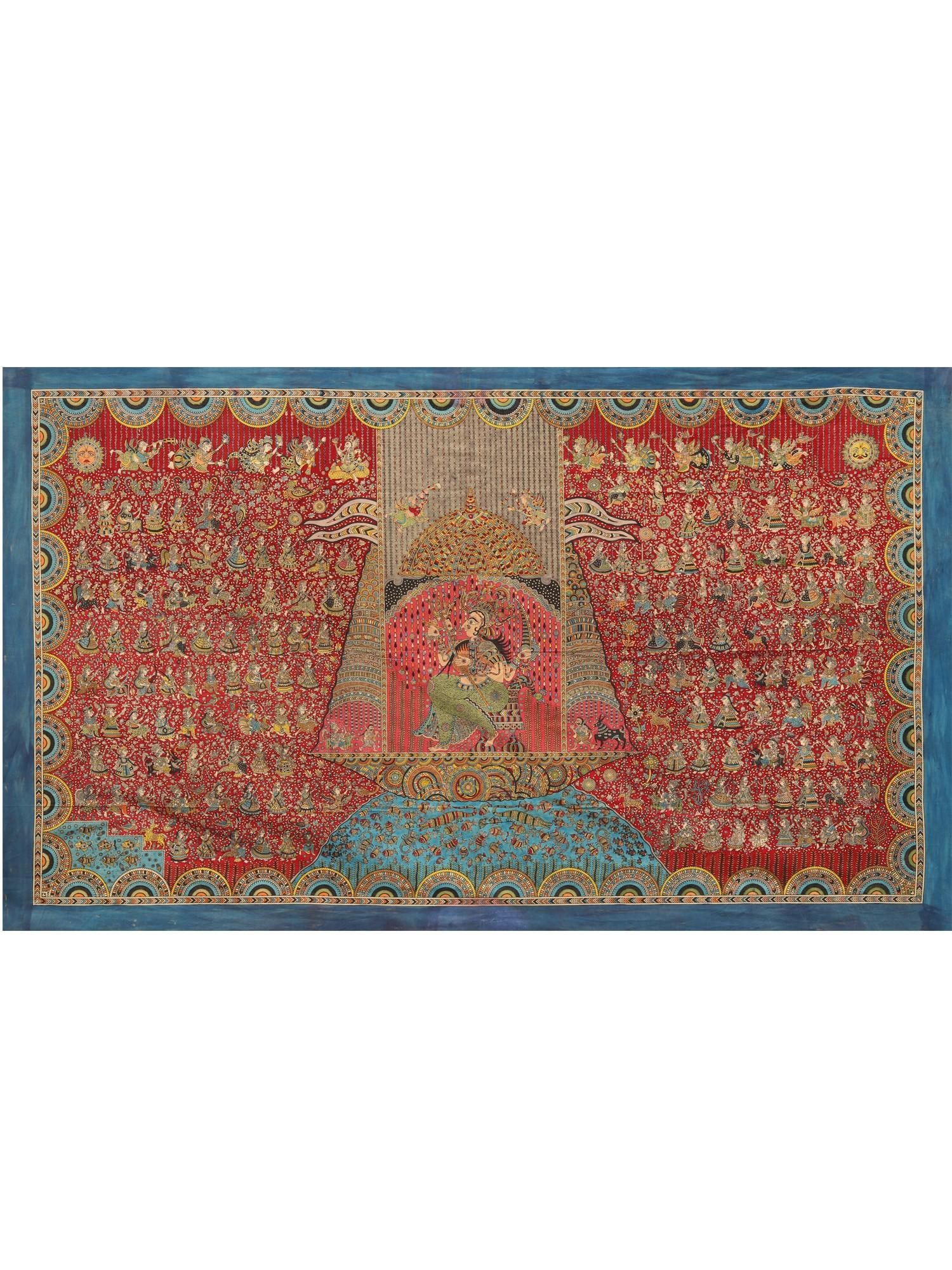 Vahanvati Mata Traditional Mata Ni Pachedi | Madarpat Cotton: Title: Vahanvati Mata Traditional Mata Ni Pachedi | Madarpat Cotton Description: Folk Paintings Reserve: $1,902.00 Shipping: Domestic: Shipping rates are determined by destination International: Forei