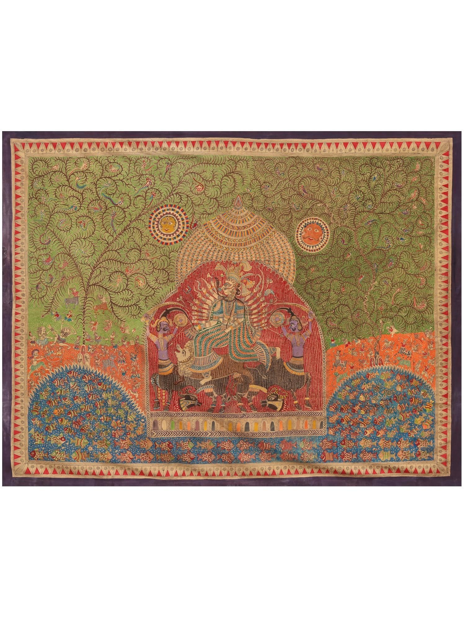 Visat Mata - Mata Ni Pachedi Art | Madarpat Cotton: Title: Visat Mata - Mata Ni Pachedi Art | Madarpat Cotton Description: Folk Paintings Reserve: $1,153.00 Shipping: Domestic: Shipping rates are determined by destination International: Foreign shippin