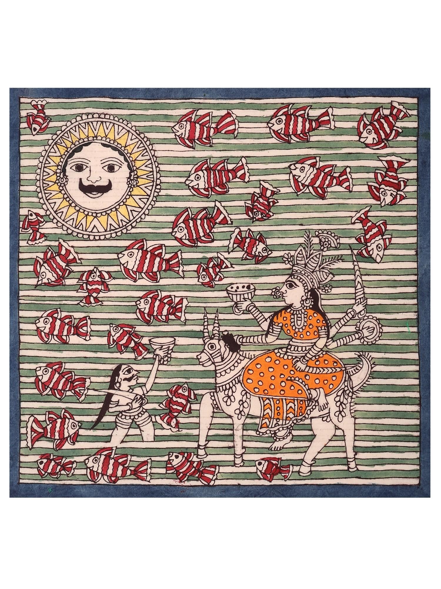 Worship Of Devi Maa - Mata Ni Pachedi | Madarpat Cotton | By Dilip Chitara: Title: Worship Of Devi Maa - Mata Ni Pachedi | Madarpat Cotton | By Dilip Chitara Description: Folk Paintings Reserve: $94.00 Shipping: Domestic: Shipping rates are determined by destination