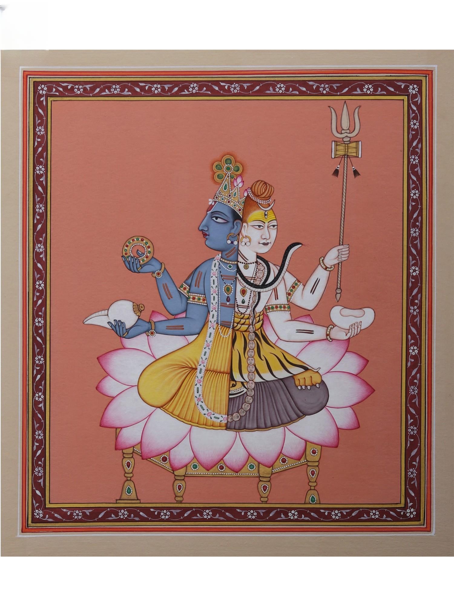 Painting of Harihara | Watercolor on Paper: Title: Painting of Harihara | Watercolor on Paper Description: Hindu Gods & Goddesses Painting Reserve: $160.00 Shipping: Domestic: Shipping rates are determined by destination International: Foreign 