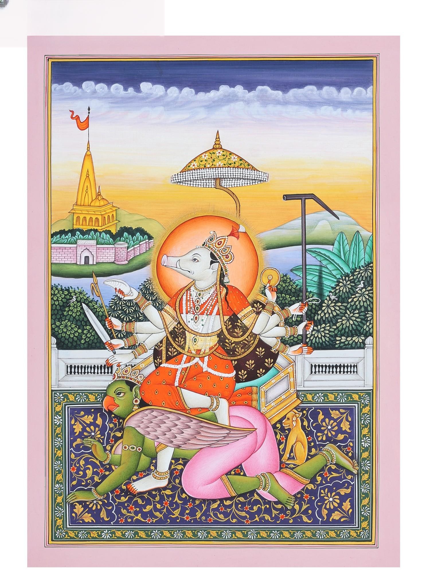 Goddess Varahi (One of the Saptamatrikas): Title: Goddess Varahi (One of the Saptamatrikas) Description: Hindu Gods & Goddesses Painting Reserve: $590.00 Shipping: Domestic: Shipping rates are determined by destination International: Foreign s