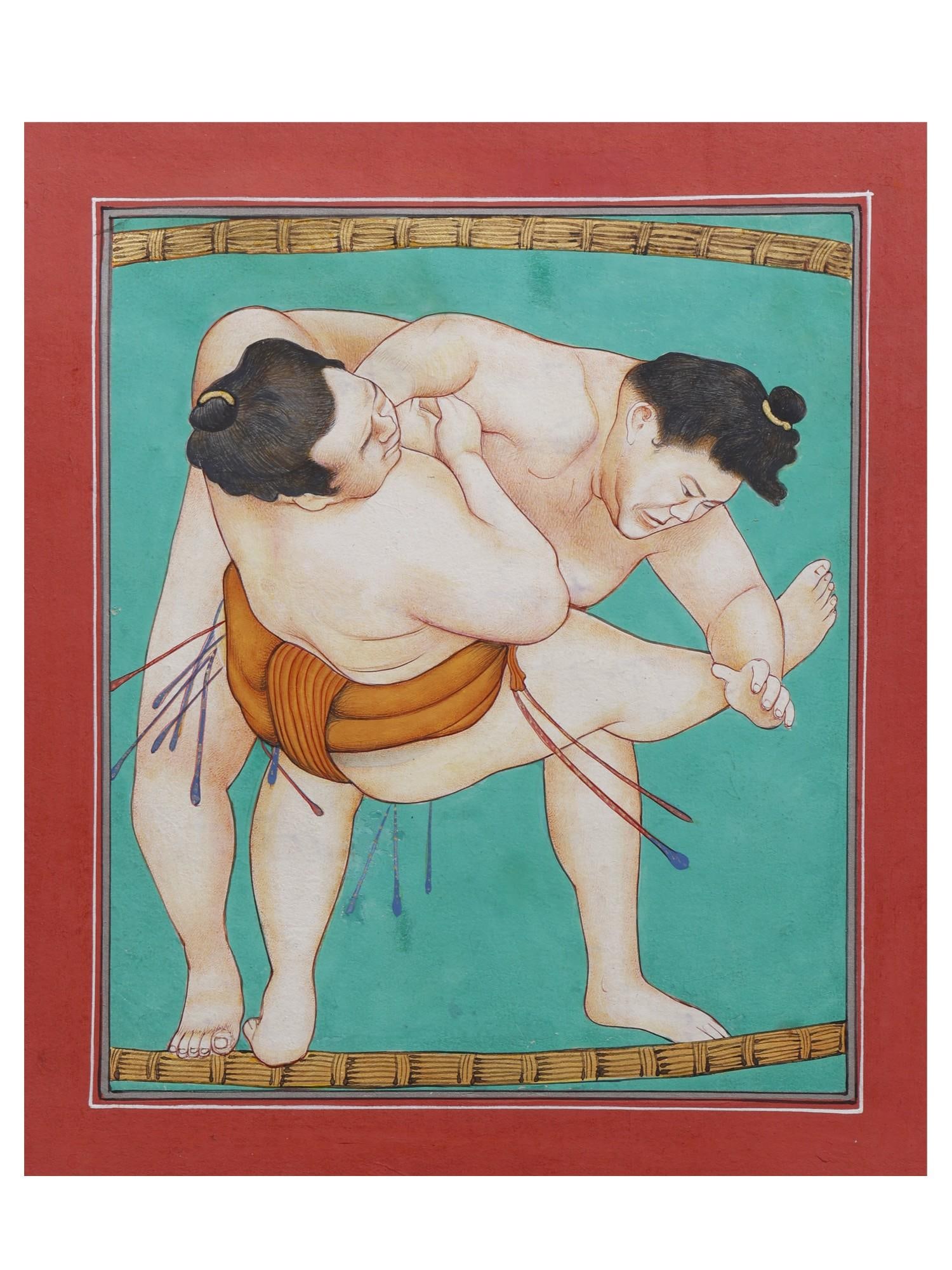 Japanese Sumo Wrestling: Title: Japanese Sumo Wrestling Description: Mughal Painting Reserve: $264.00 Shipping: Domestic: Shipping rates are determined by destination International: Foreign shipping rates are determined by