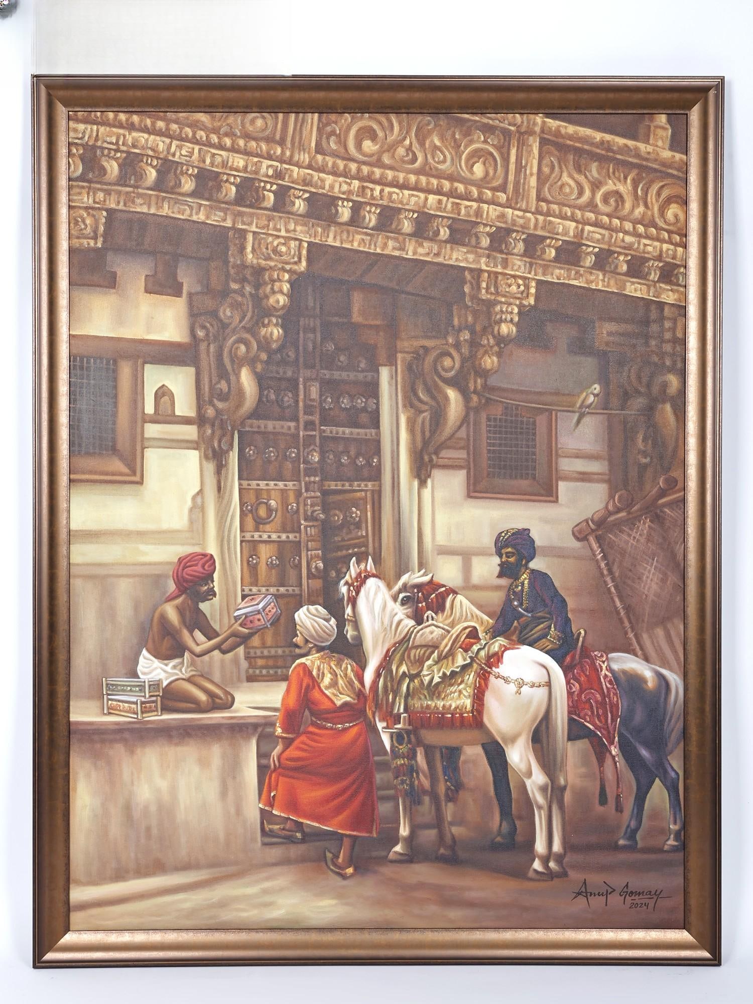 Craftsman Selling Cases by A Teakwood Building Ahmedabad: A Reproduction of Oil Painting by Edwin: Title: Craftsman Selling Cases by A Teakwood Building Ahmedabad: A Reproduction of Oil Painting by Edwin Lord Weeks | Without Frame Description: Oil Paintings Reserve: $895.00 Shipping: Domestic: