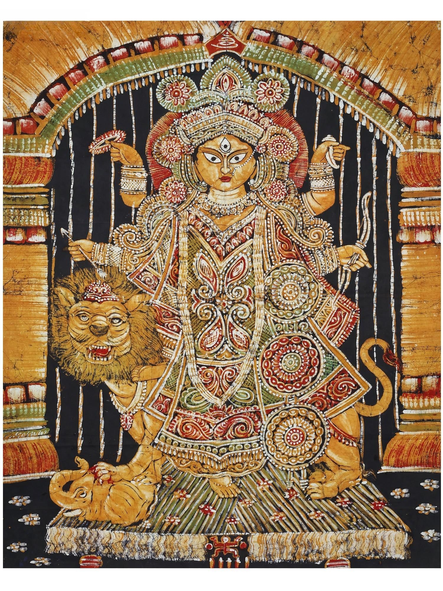 Goddess Durga | Batik Painting: Title: Goddess Durga | Batik Painting Description: Goddess Painting Reserve: $98.00 Shipping: Domestic: Shipping rates are determined by destination International: Foreign shipping rates are