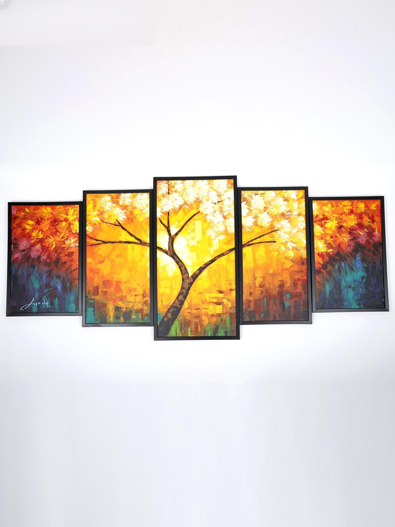 Beautiful Tree Wall Art | Set of Five Paintings | With Frame (1 of 2)