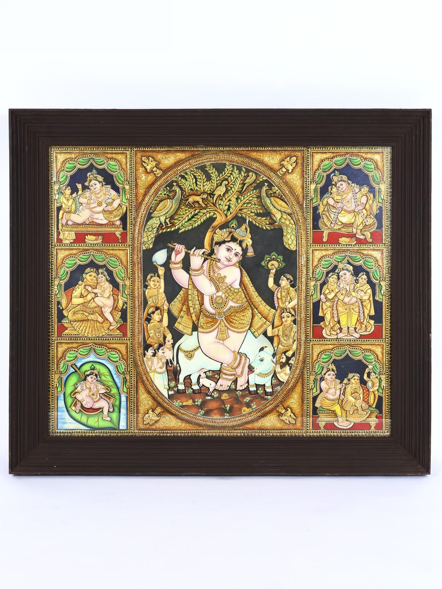 Murli Manohar Lord Krishna | 24 Karat Gold Work | Framed Tanjore Painting: Title: Murli Manohar Lord Krishna | 24 Karat Gold Work | Framed Tanjore Painting Description: Tanjore (Thanjavur) Painting Reserve: $5,620.00 Shipping: Domestic: Shipping rates are determined by