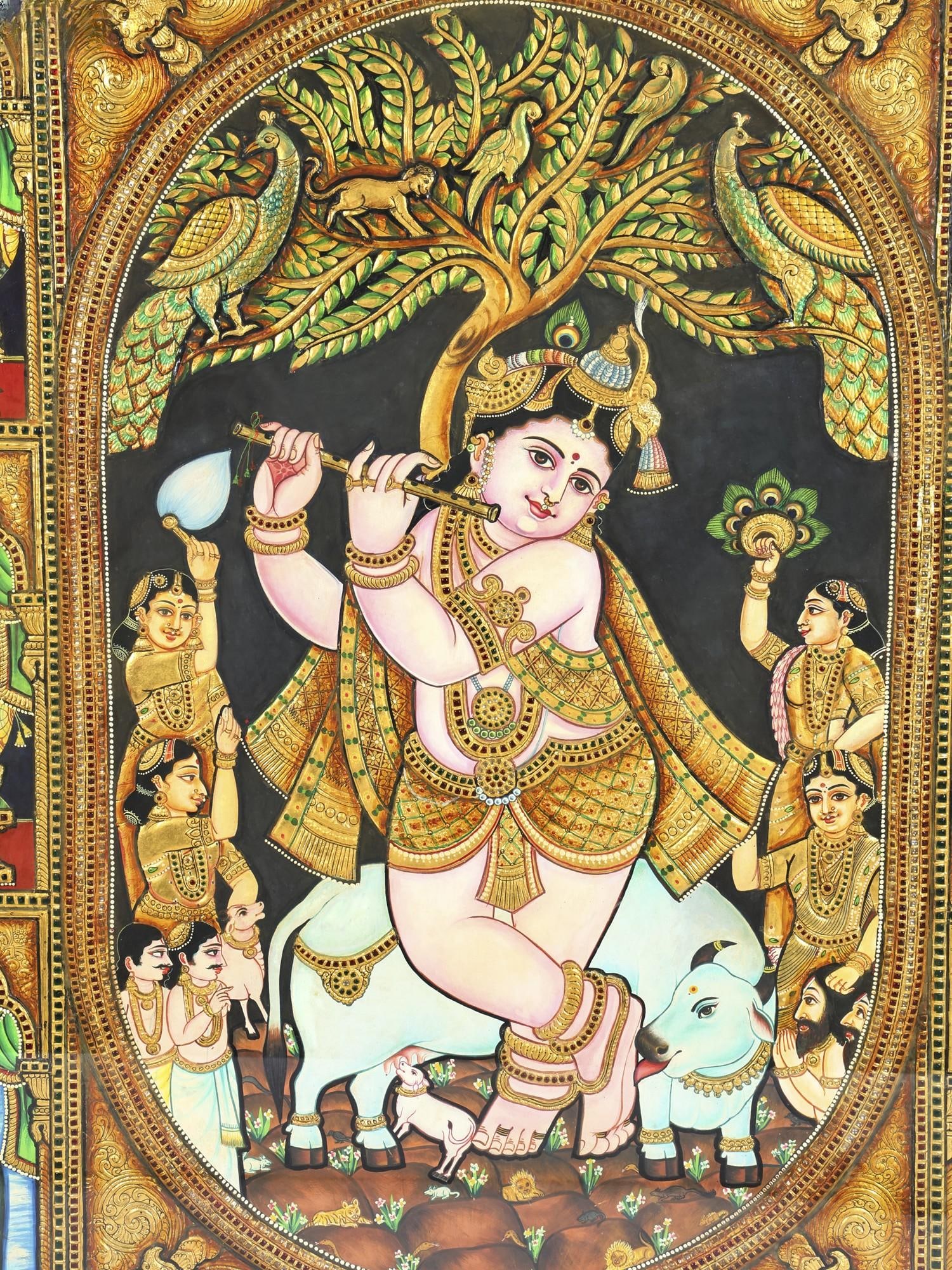 Murli Manohar Lord Krishna | 24 Karat Gold Work | Framed Tanjore Painting - 2