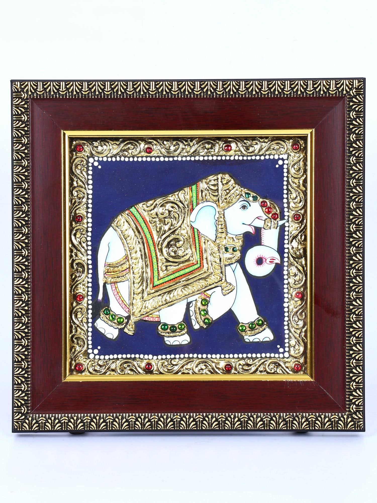 Walking Elephant | 24 Karat Gold Work | Framed Tanjore Painting (1 of 2)