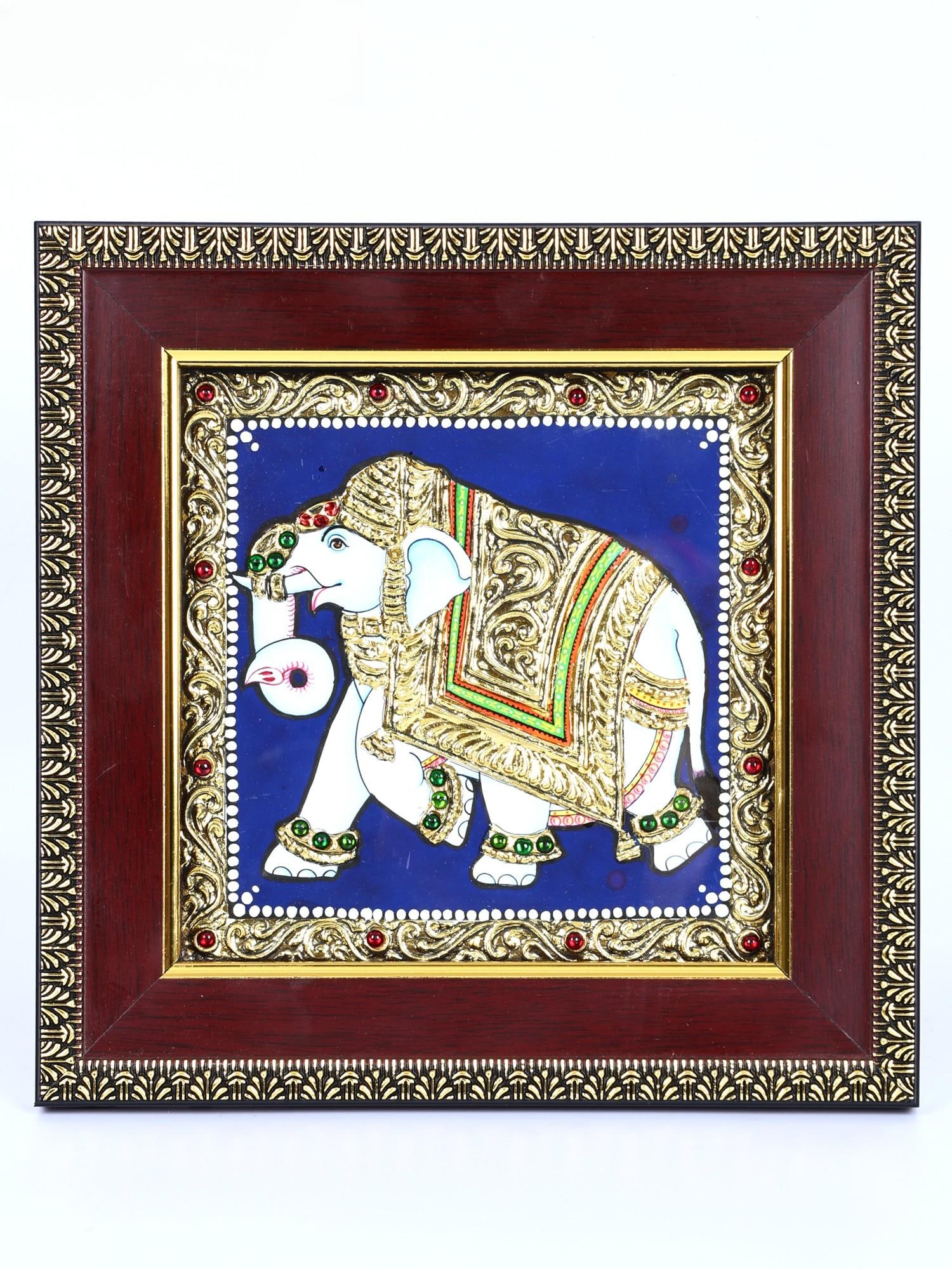 Walking Elephant | 24 Karat Gold Work | Framed Tanjore Painting (1 of 2)