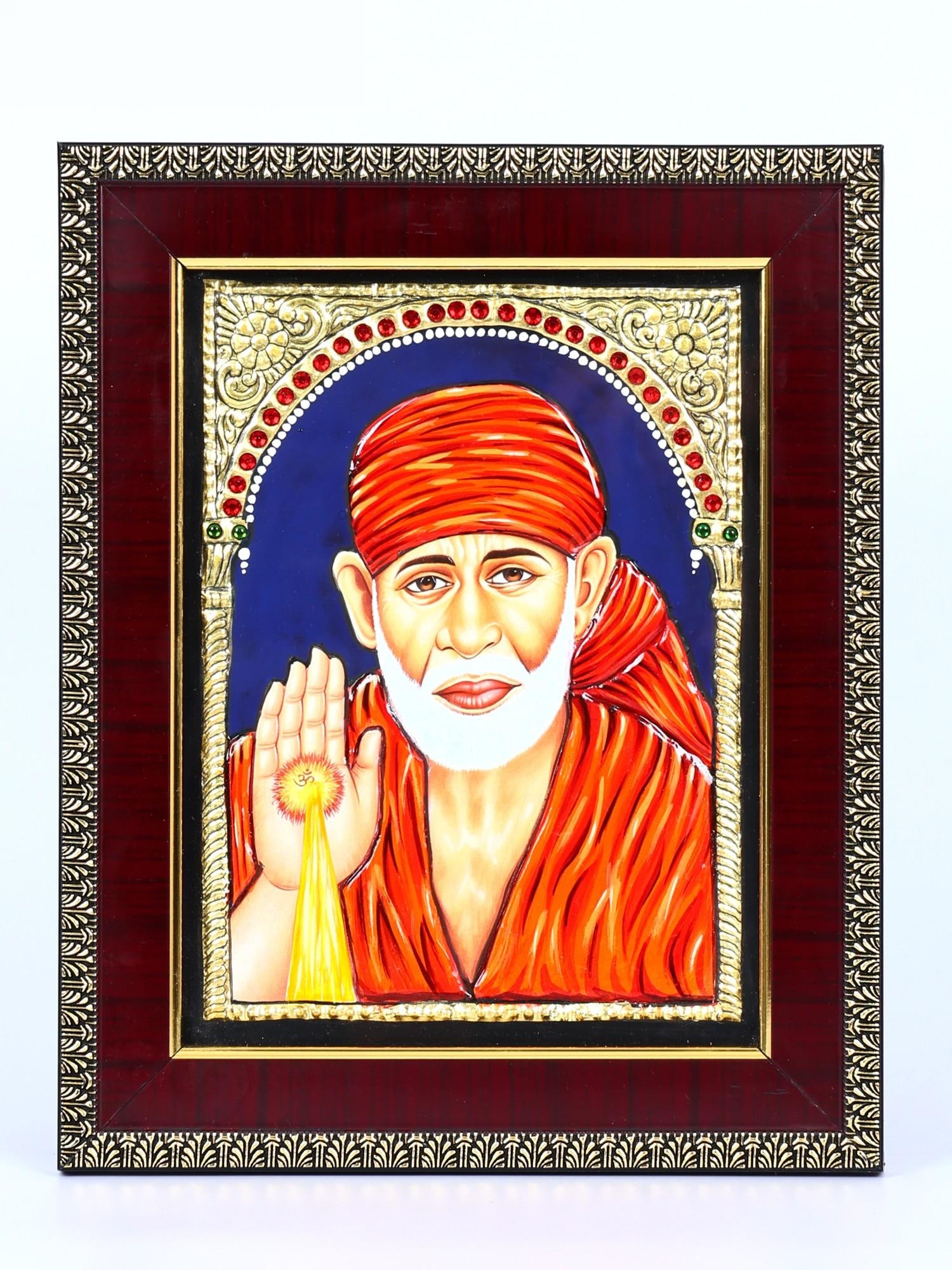 Blessing Sai Baba | 24 Karat Gold Work | Framed Tanjore Painting: Title: Blessing Sai Baba | 24 Karat Gold Work | Framed Tanjore Painting Description: Tanjore (Thanjavur) Painting Reserve: $103.00 Shipping: Domestic: Shipping rates are determined by destination