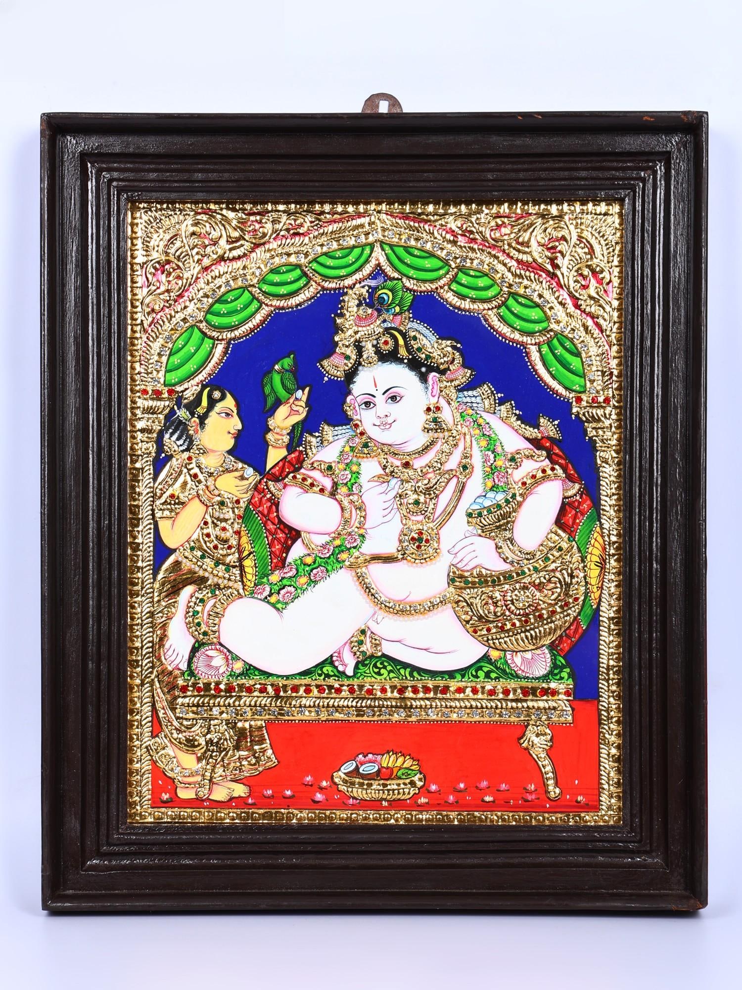 Butter Krishna | 24 Karat Gold Work | Framed Tanjore Painting: Title: Butter Krishna | 24 Karat Gold Work | Framed Tanjore Painting Description: Tanjore (Thanjavur) Painting Reserve: $305.00 Shipping: Domestic: Shipping rates are determined by destination Interna