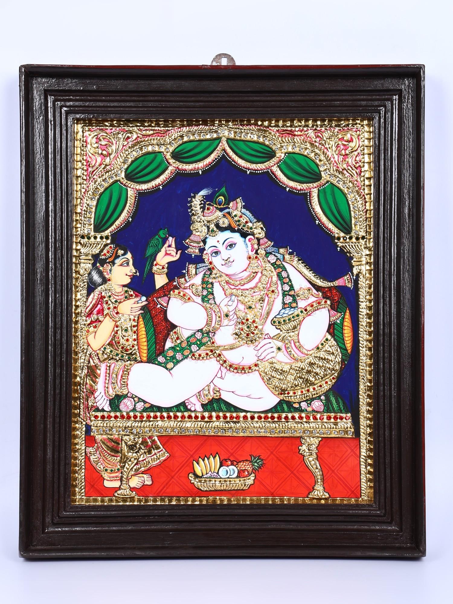 Makhanchor Krishna | 24 Karat Gold Work | Framed Tanjore Painting: Title: Makhanchor Krishna | 24 Karat Gold Work | Framed Tanjore Painting Description: Tanjore (Thanjavur) Painting Reserve: $305.00 Shipping: Domestic: Shipping rates are determined by destination Int
