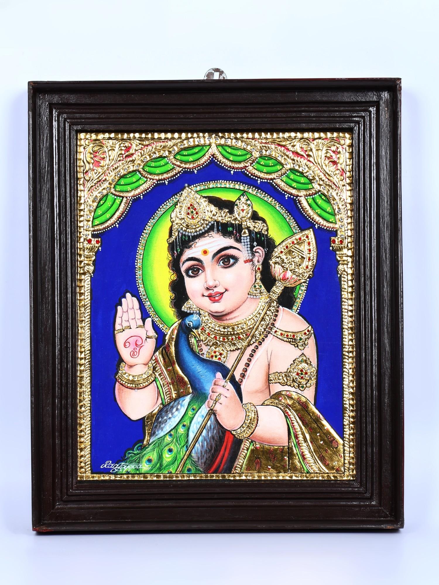 Blessing Lord Karttikeya | 24 Karat Gold Work | Framed Tanjore Painting: Title: Blessing Lord Karttikeya | 24 Karat Gold Work | Framed Tanjore Painting Description: Tanjore (Thanjavur) Painting Reserve: $305.00 Shipping: Domestic: Shipping rates are determined by destinati