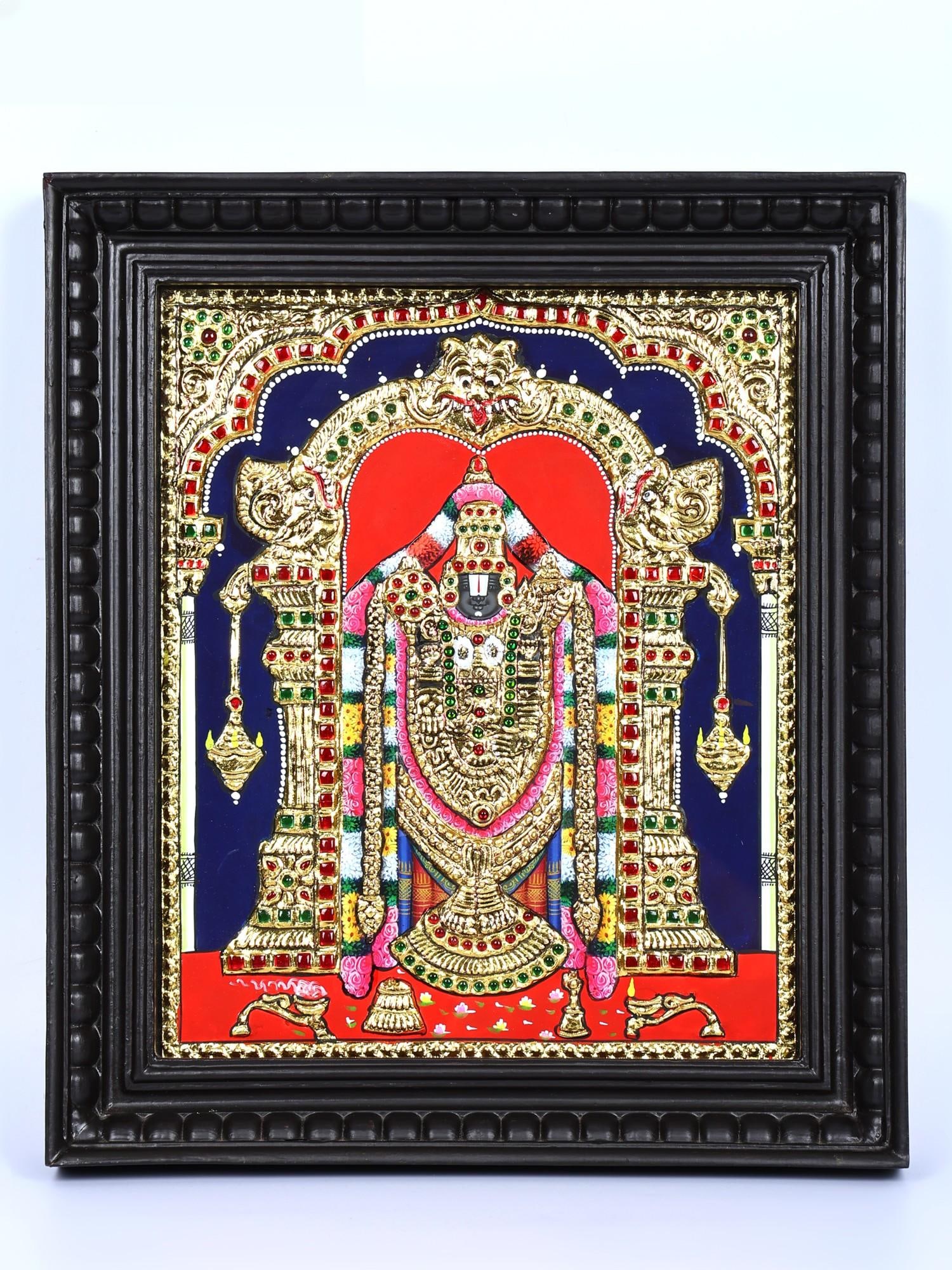 Lord Venkateshvara (Tirupati Balaji) | 24 Karat Gold Work | Framed Tanjore Painting: Title: Lord Venkateshvara (Tirupati Balaji) | 24 Karat Gold Work | Framed Tanjore Painting Description: Tanjore (Thanjavur) Painting Reserve: $233.00 Shipping: Domestic: Shipping rates are determined 