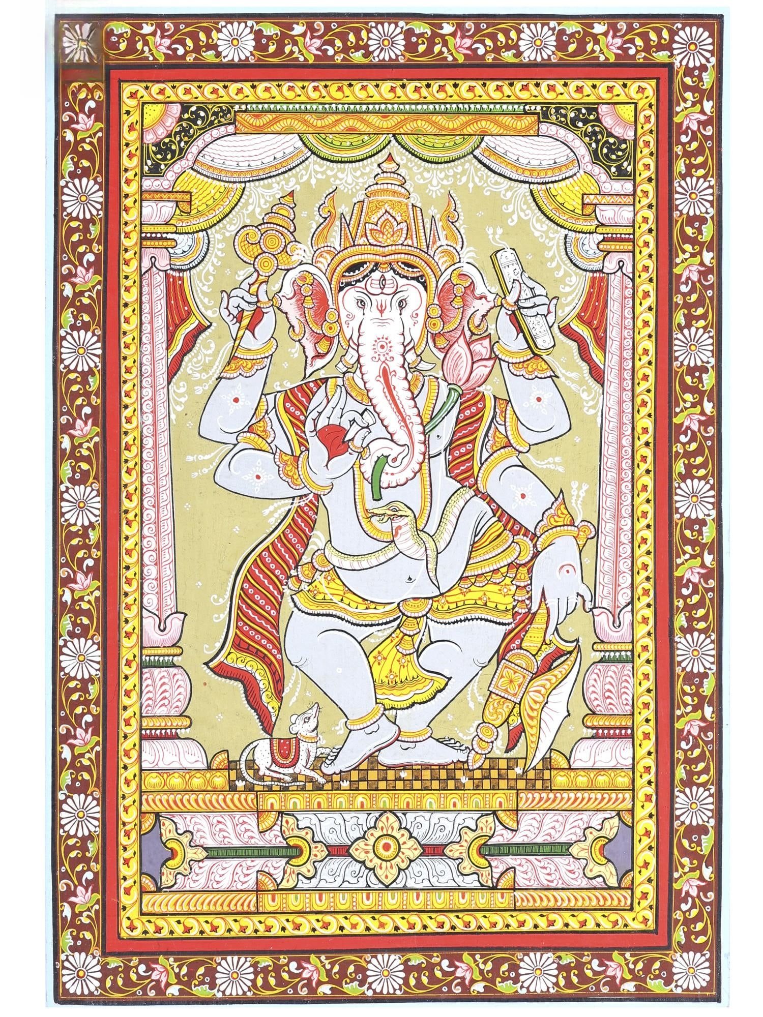 Four Armed Dancing Lord Ganesha | Pattachitra Painting (1 of 2)