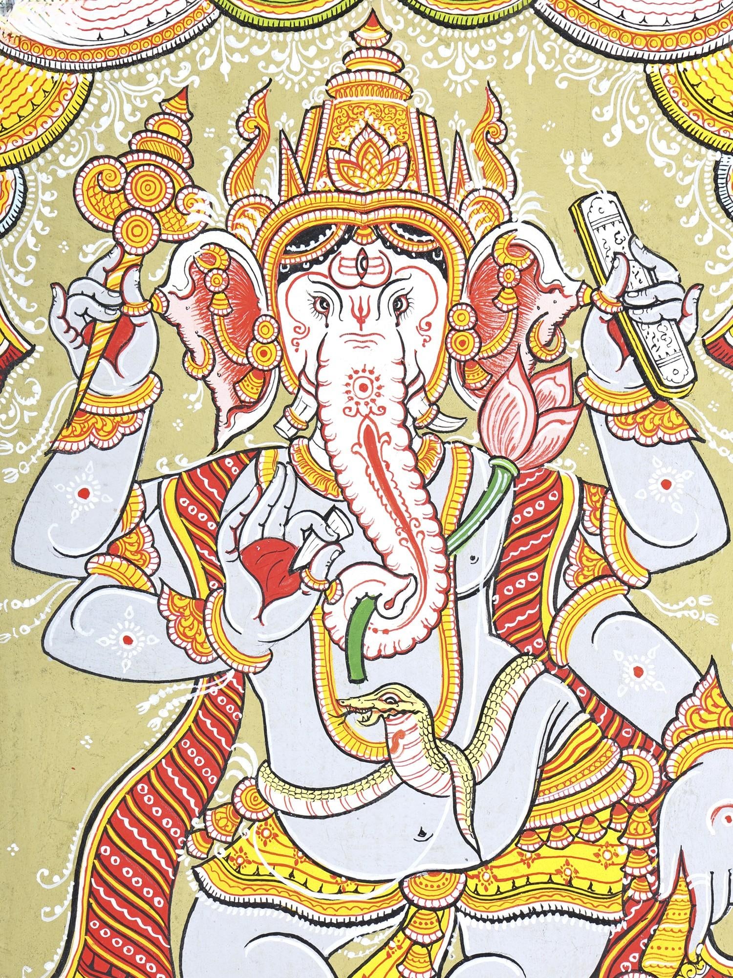 Four Armed Dancing Lord Ganesha | Pattachitra Painting - 2