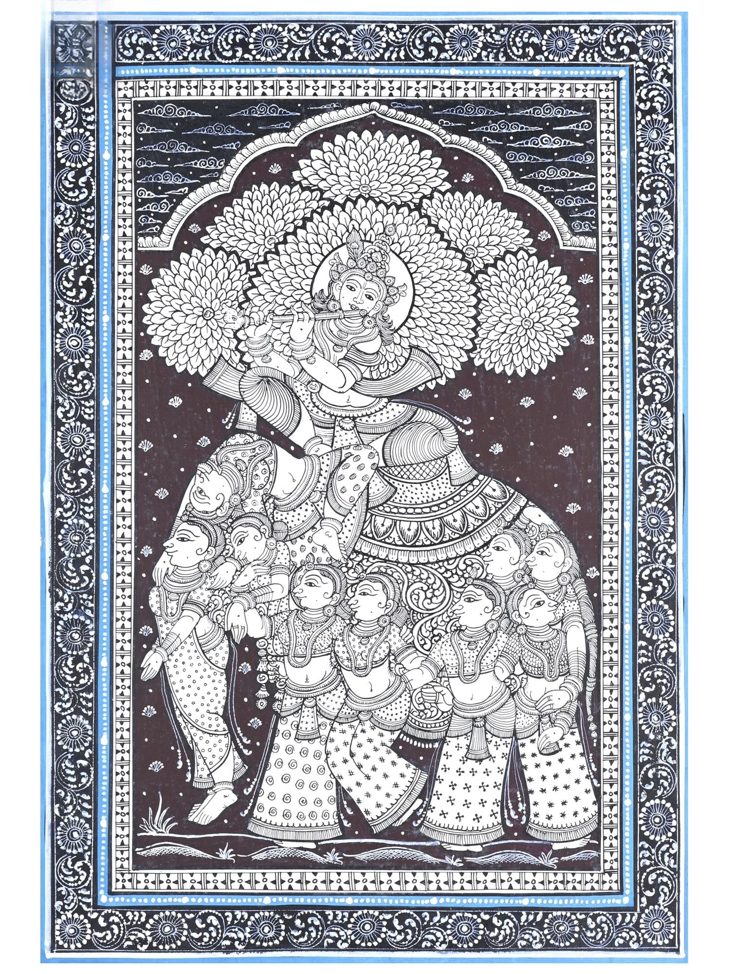 Lord Krishna on Pashu Kunjar | Pattachitra Painting: Title: Lord Krishna on Pashu Kunjar | Pattachitra Painting Description: Folk Paintings Reserve: $202.00 Shipping: Domestic: Shipping rates are determined by destination International: Foreign shipping