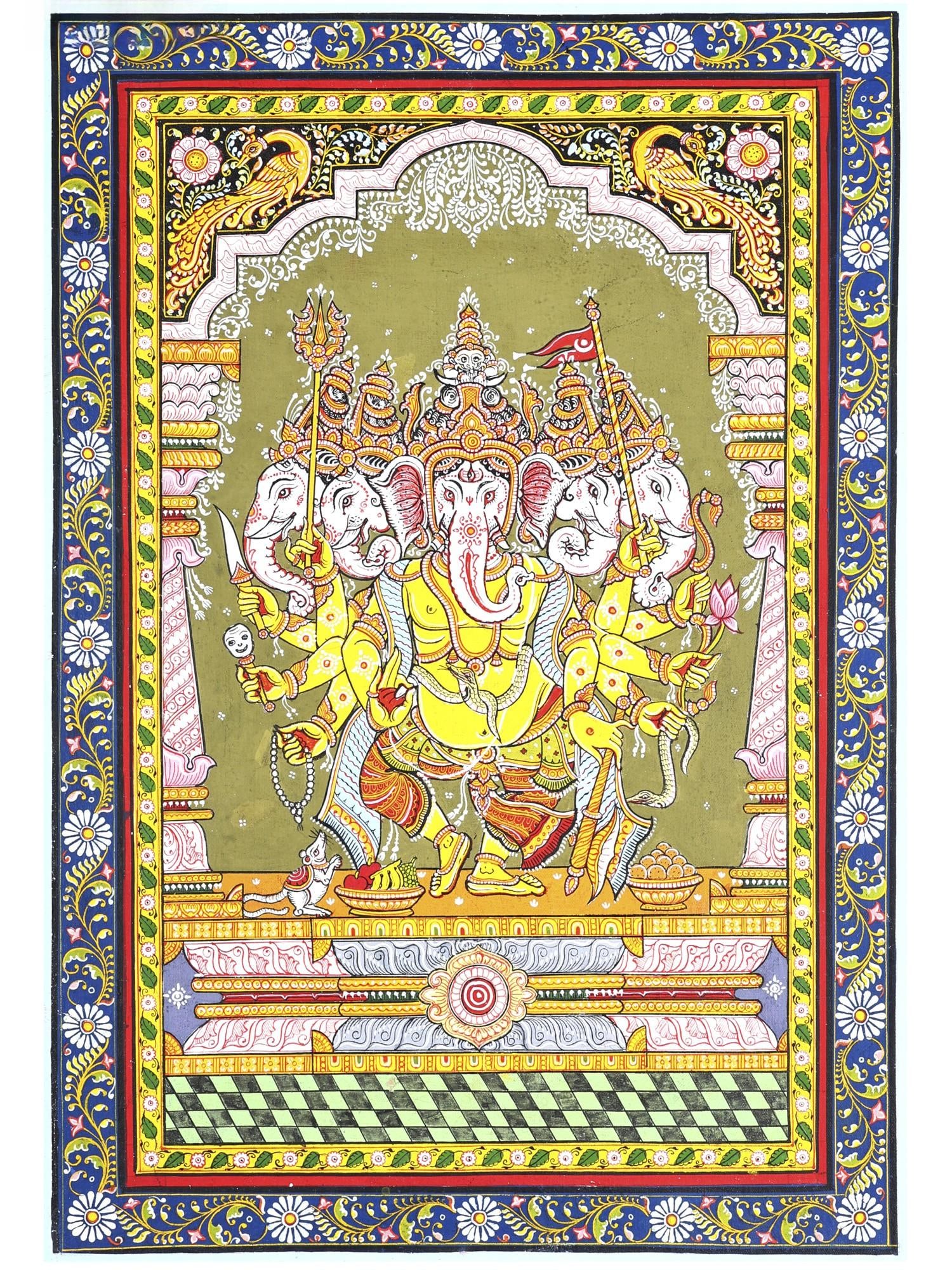 Dancing Panchamukhi Lord Ganesha | Pattachitra Painting (1 of 2)