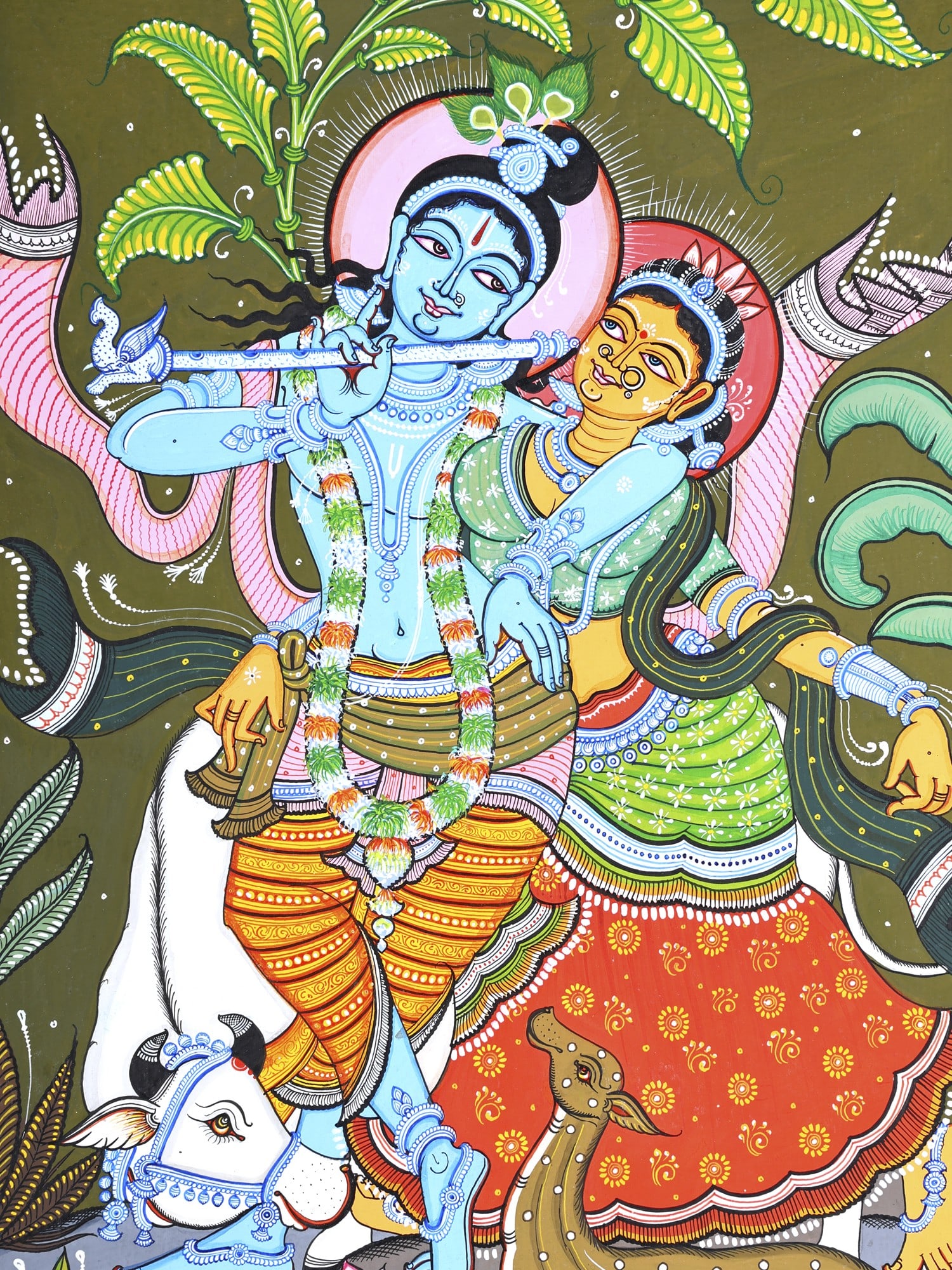 Fluting Radha Krishna | Pattachitra Painting - 2