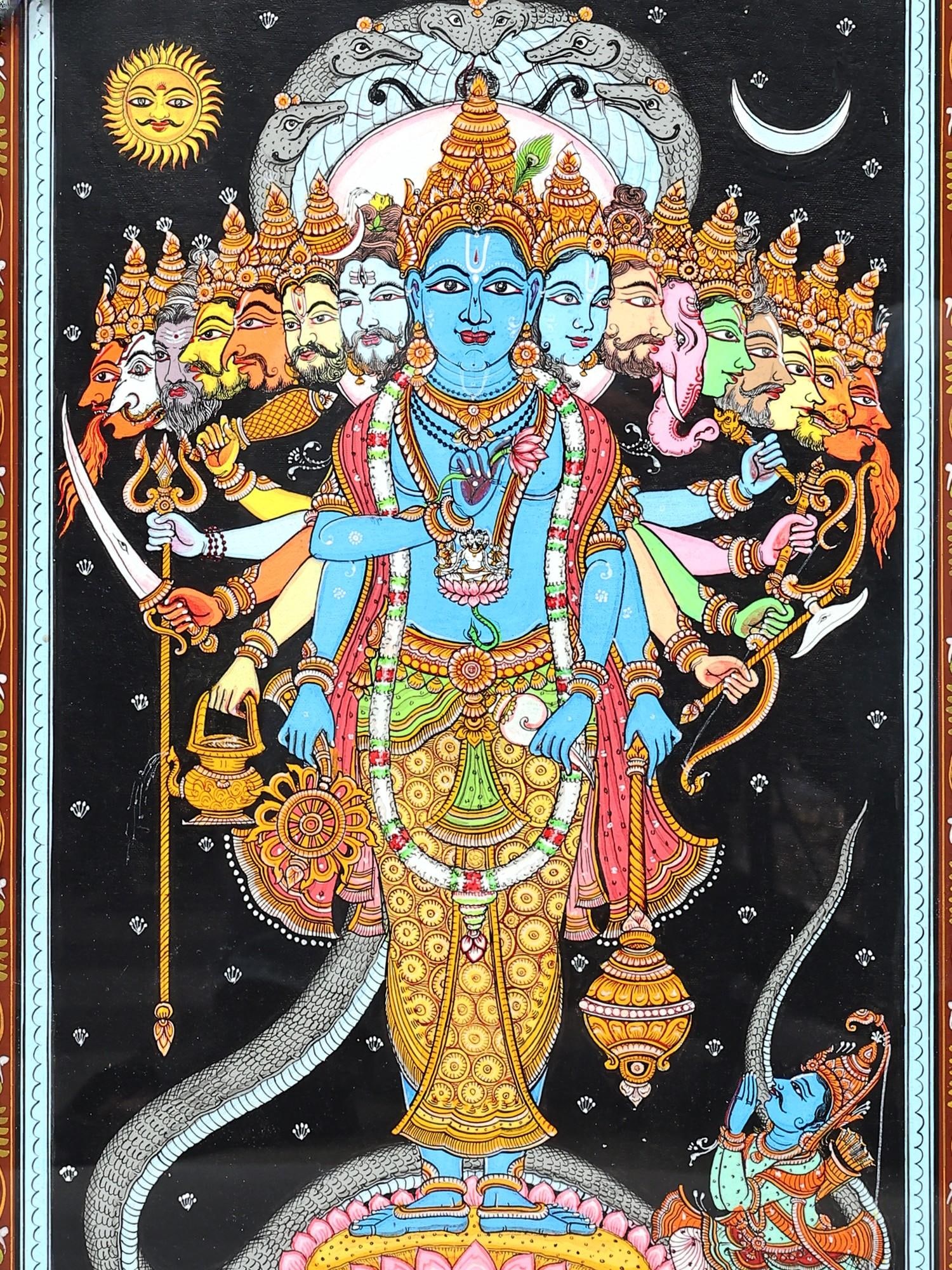 Lord Krishna Showing Vishvarupa to Arjuna | Framed Pattachitra Painting - 2
