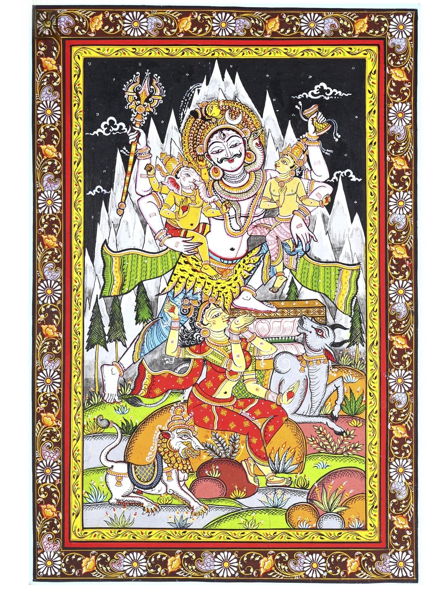 Lord Shiva Family | Pattachitra Painting: Title: Lord Shiva Family | Pattachitra Painting Description: Folk Paintings Reserve: $233.00 Shipping: Domestic: Shipping rates are determined by destination International: Foreign shipping rates are 