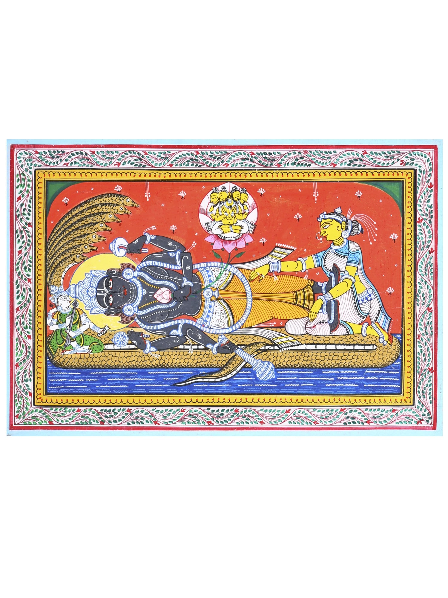 Padmanabha Swamy (Shesha-Shayi Lord Vishnu) | Pattachitra Painting: Title: Padmanabha Swamy (Shesha-Shayi Lord Vishnu) | Pattachitra Painting Description: Folk Paintings Reserve: $202.00 Shipping: Domestic: Shipping rates are determined by destination International: