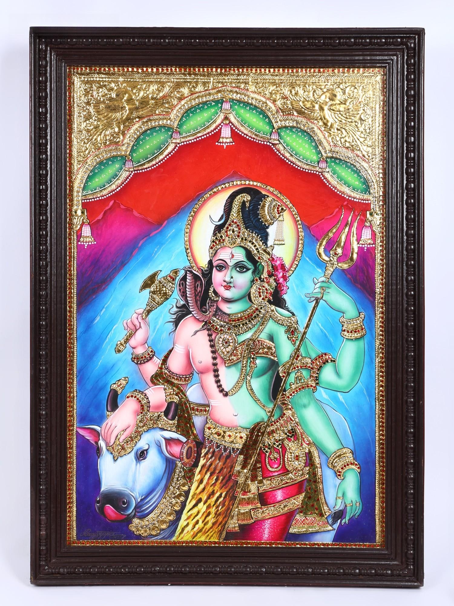Ardhanarishvara (Shiva-Shakti) | 24 Karat Gold Work | Award Winning Tanjore Painting: Title: Ardhanarishvara (Shiva-Shakti) | 24 Karat Gold Work | Award Winning Tanjore Painting Description: Tanjore (Thanjavur) Painting Reserve: $3,370.00 Shipping: Domestic: Shipping rates are determin