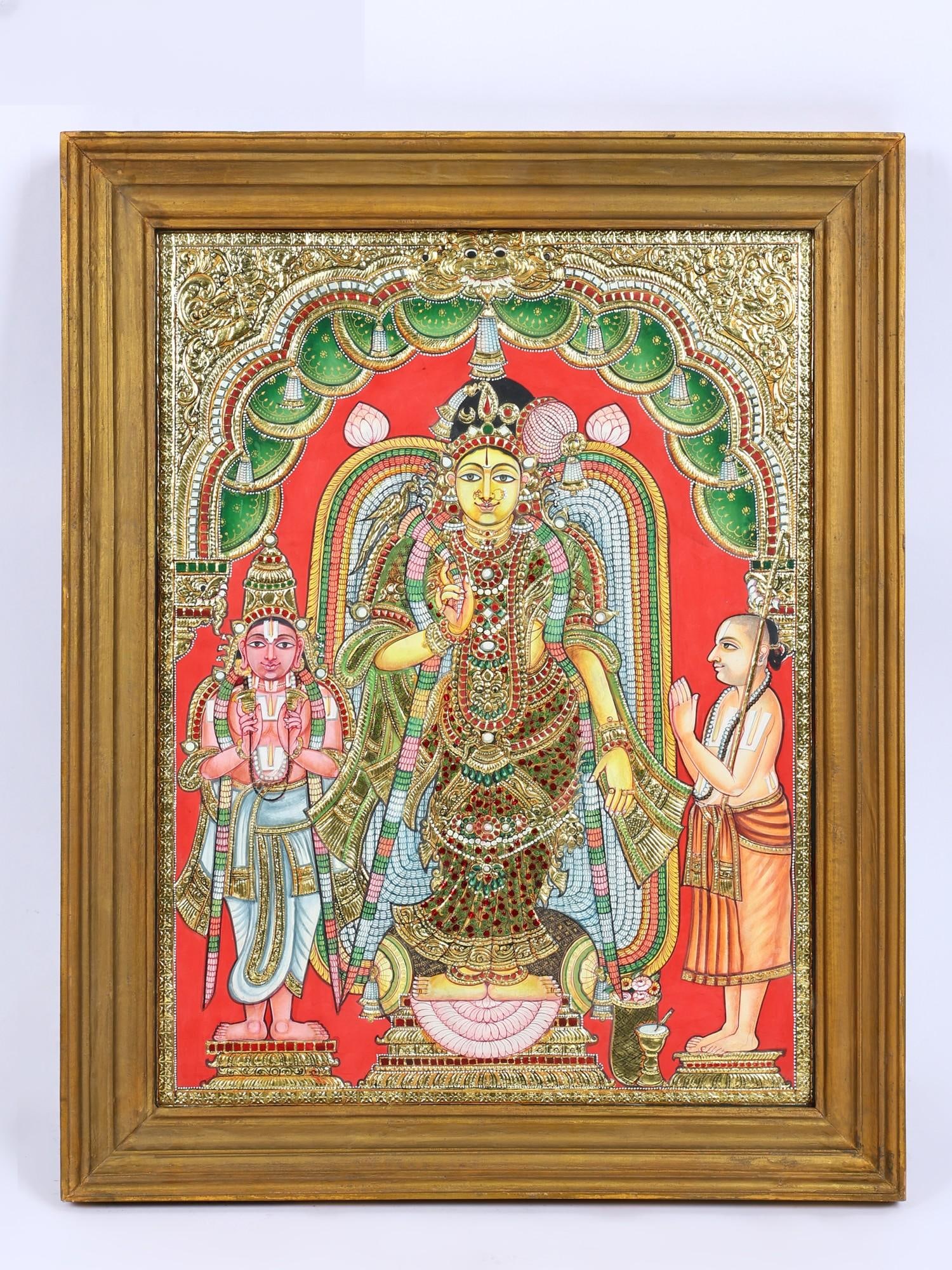 Goddess Andal | 24 Karat Gold Work | Vintage Look Framed Tanjore Painting: Title: Goddess Andal | 24 Karat Gold Work | Vintage Look Framed Tanjore Painting Description: Tanjore (Thanjavur) Painting Reserve: $1,457.00 Shipping: Domestic: Shipping rates are determined by desti