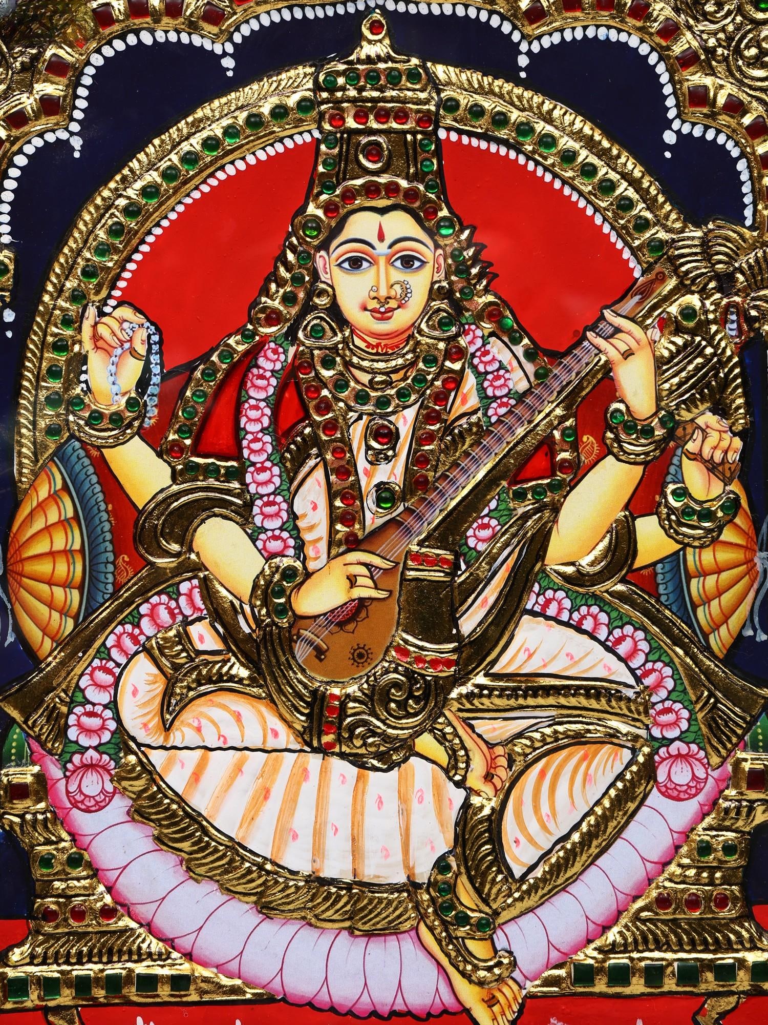 Devi Saraswati | Framed Tanjore Painting - 2