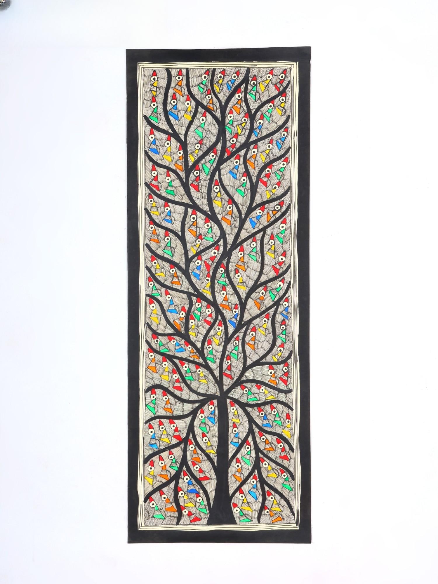 28" Tree of Life with Full of Birds | Madhubani Painting (1 of 2)