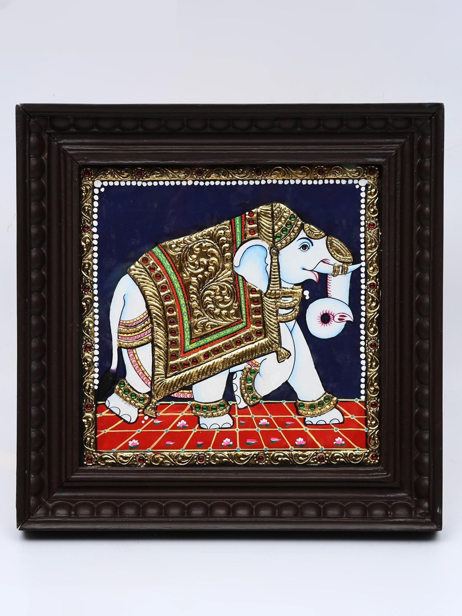 Royal Elephant | 24 Karat Gold Work | Framed Tanjore Painting: Title: Royal Elephant | 24 Karat Gold Work | Framed Tanjore Painting Description: Tanjore (Thanjavur) Painting Reserve: $212.00 Shipping: Domestic: Shipping rates are determined by destination
