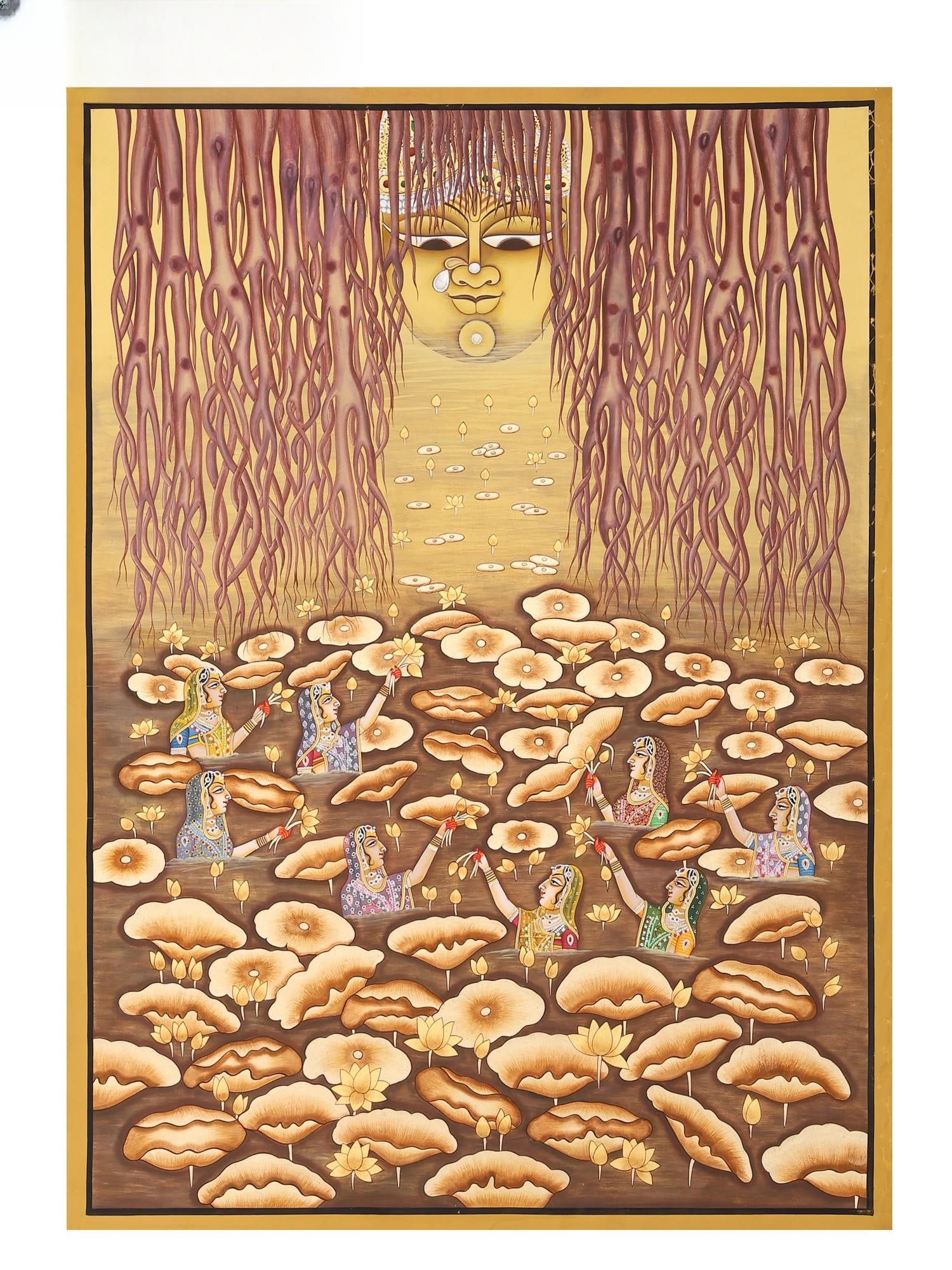 Shrinathji Appearing from The Lotus Pond | Pichwai Art: Title: Shrinathji Appearing from The Lotus Pond | Pichwai Art Description: Folk Paintings Reserve: $590.00 Shipping: Domestic: Shipping rates are determined by destination International: Foreign shipp