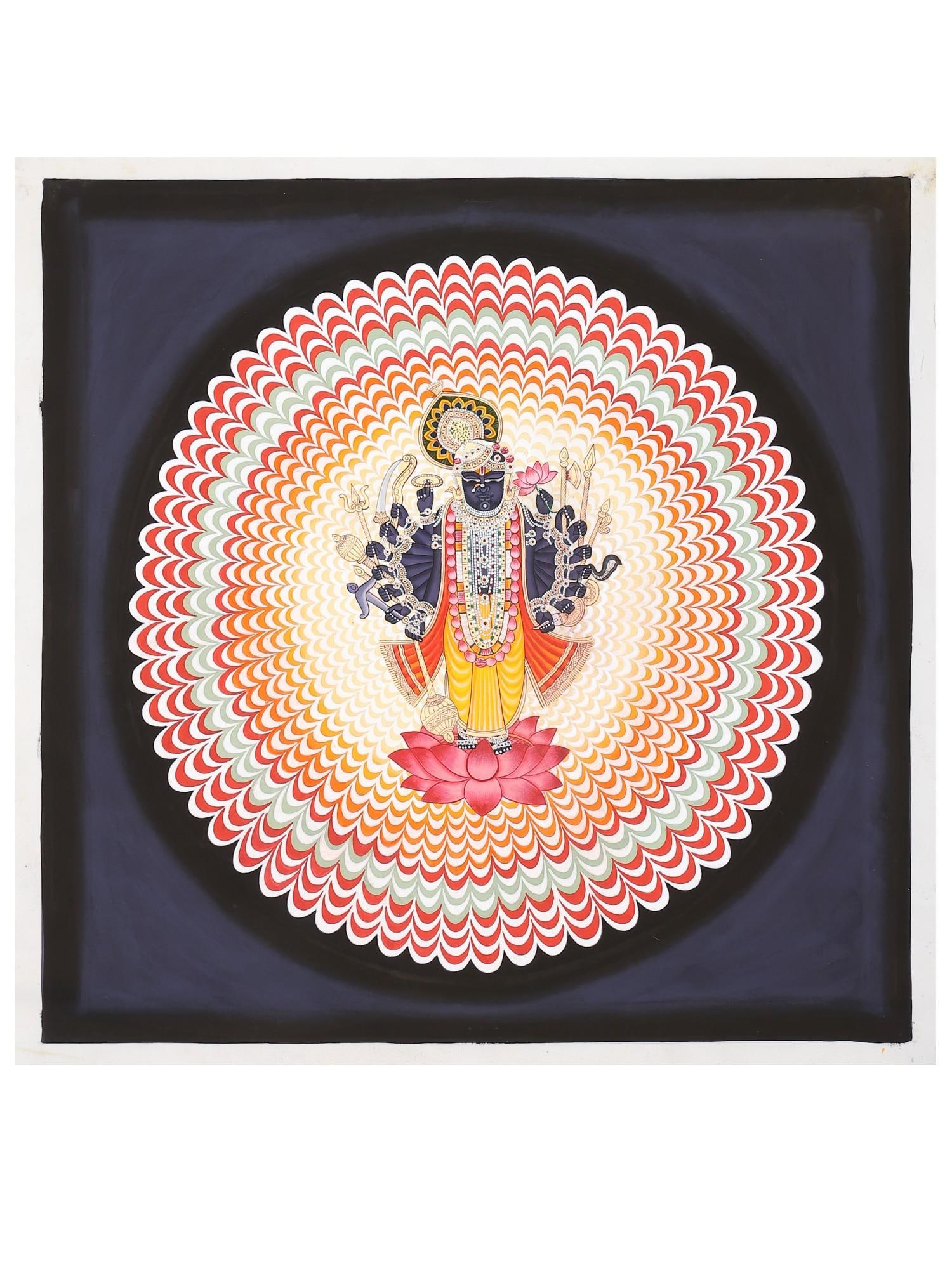 Sixteen Armed Shrinathji | Pichwai Painting: Title: Sixteen Armed Shrinathji | Pichwai Painting Description: Folk Paintings Reserve: $365.00 Shipping: Domestic: Shipping rates are determined by destination International: Foreign shipping rates a