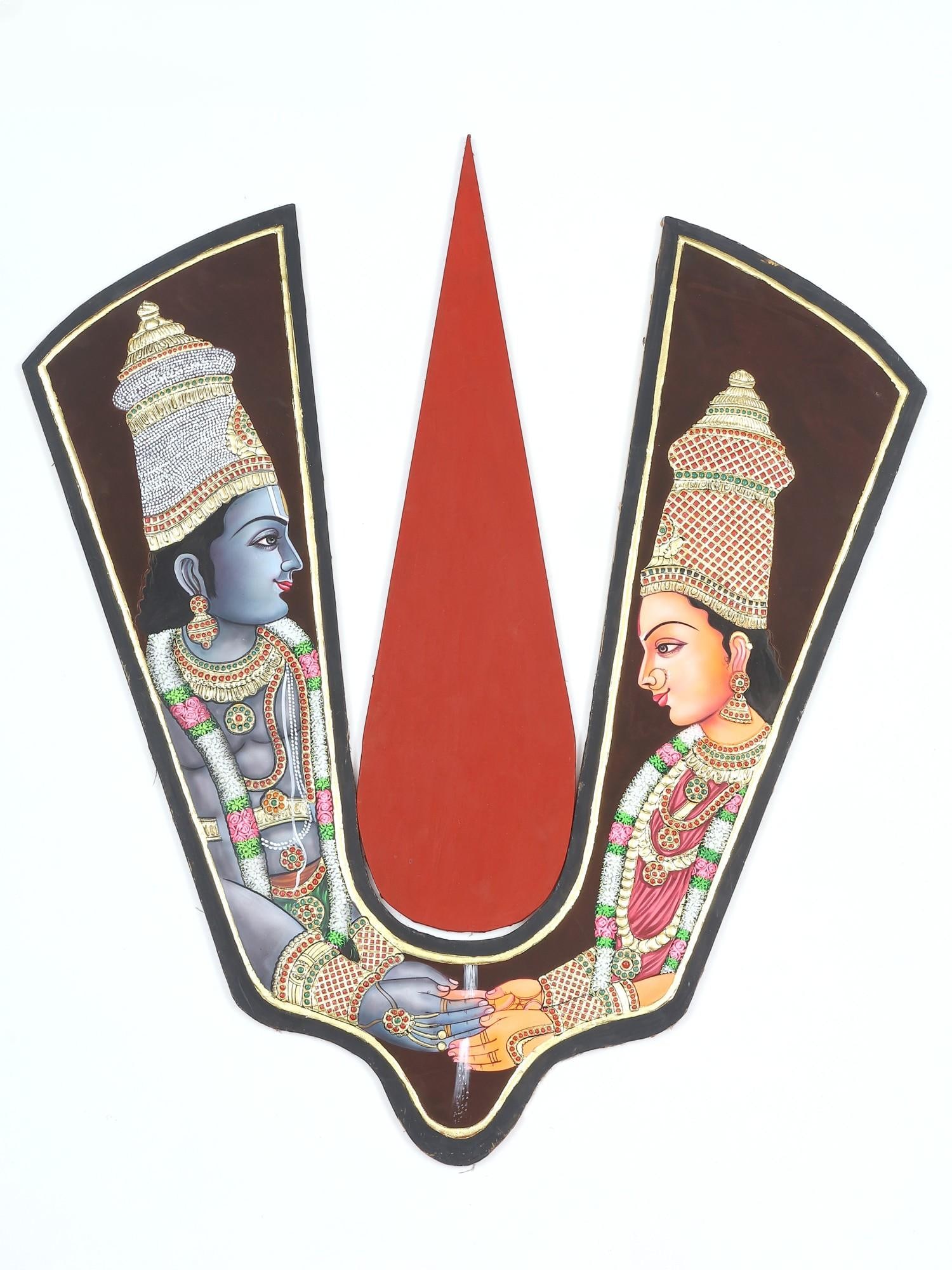 Srinivasa Kalyanam Under The Vaishnava Tilak | Tanjore Art with Gold Work (1 of 2)