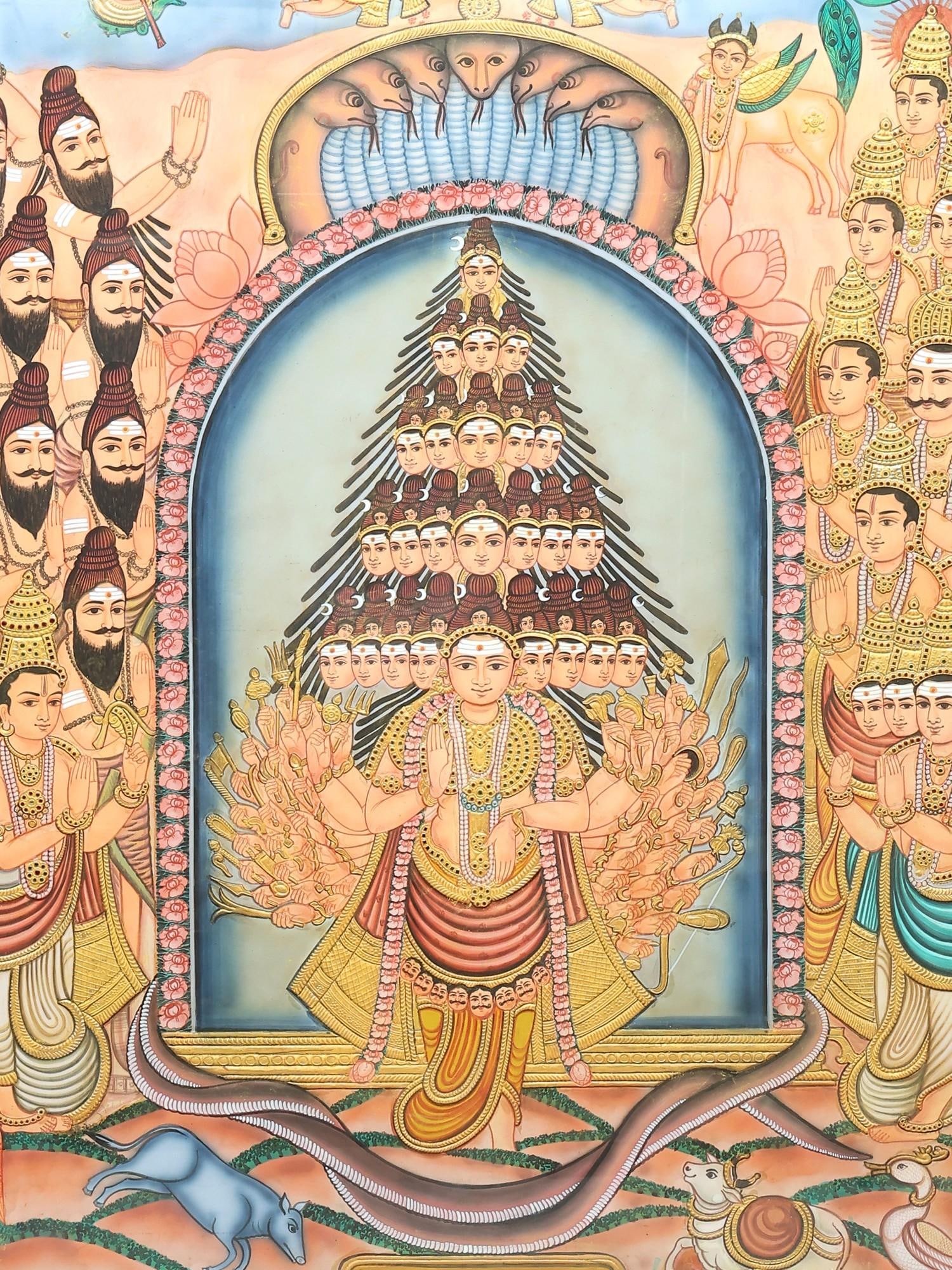 Sadashiva - The Eternal Form of Lord Shiva | Framed Tanjore Painting with Gold Work - 2