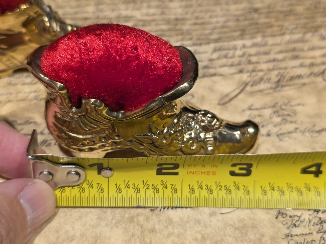 3" Miniature Brass Boot Sewing Pin Cushion Collection - 12