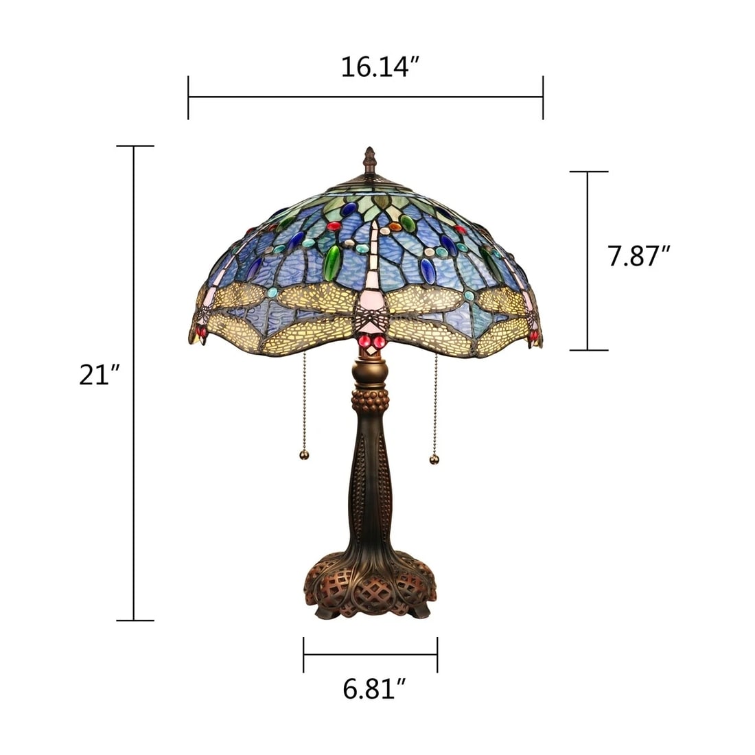 21" Blue Stained Glass Dragonfly Table Lamp - 6