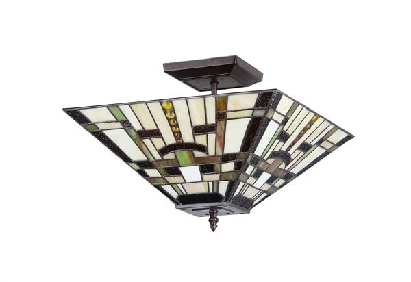 14" Mission Stained Glass Semi Flush Ceiling Uplight - 2