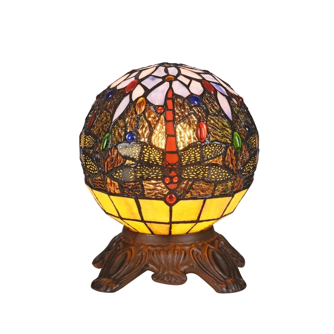 10" Stained Glass Dragonfly Accent Table Lamp - 2