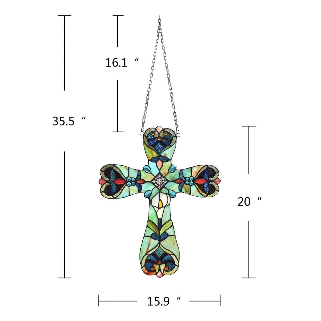 20" Stained Glass Cross Window Hanging Panel Suncatcher - 2