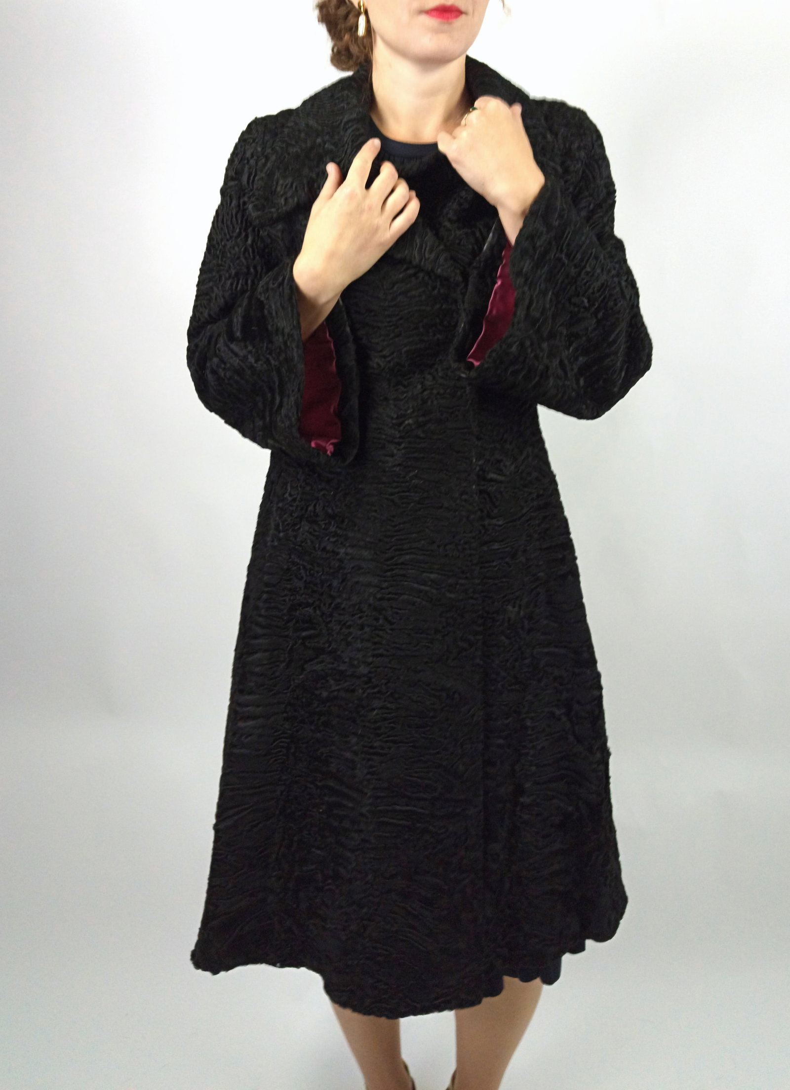 BLACK PERSIAN LAMB FUR COAT EU: S ; US: 8 - 12