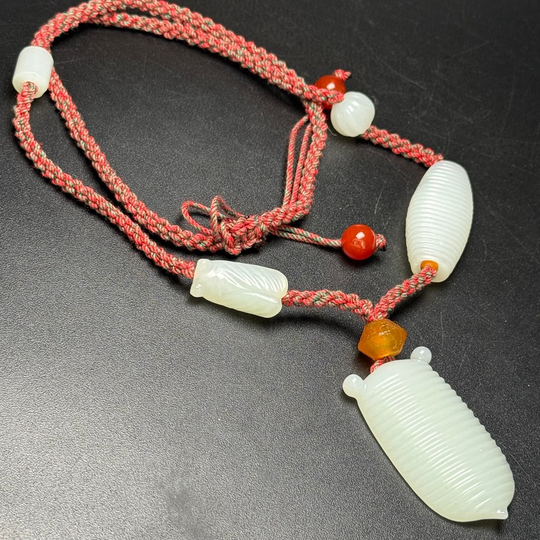 Natural White Hetian Jade Hand-Carved Pendant w Fortune Cicada - 2