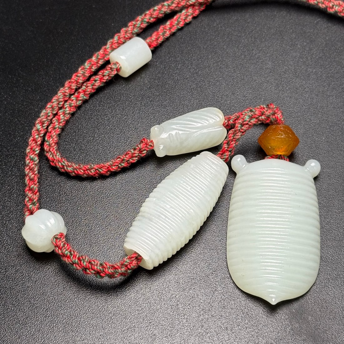 Natural White Hetian Jade Hand-Carved Pendant w Fortune Cicada - 4