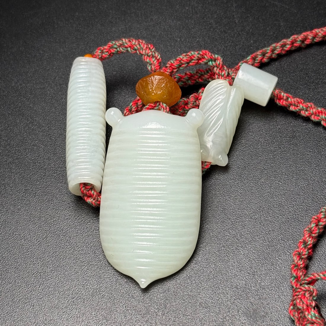 Natural White Hetian Jade Hand-Carved Pendant w Fortune Cicada - 6
