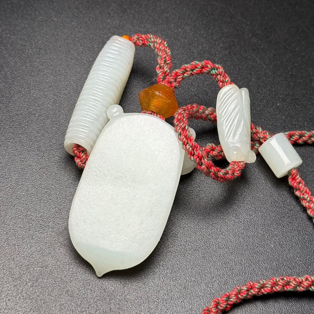 Natural White Hetian Jade Hand-Carved Pendant w Fortune Cicada - 7