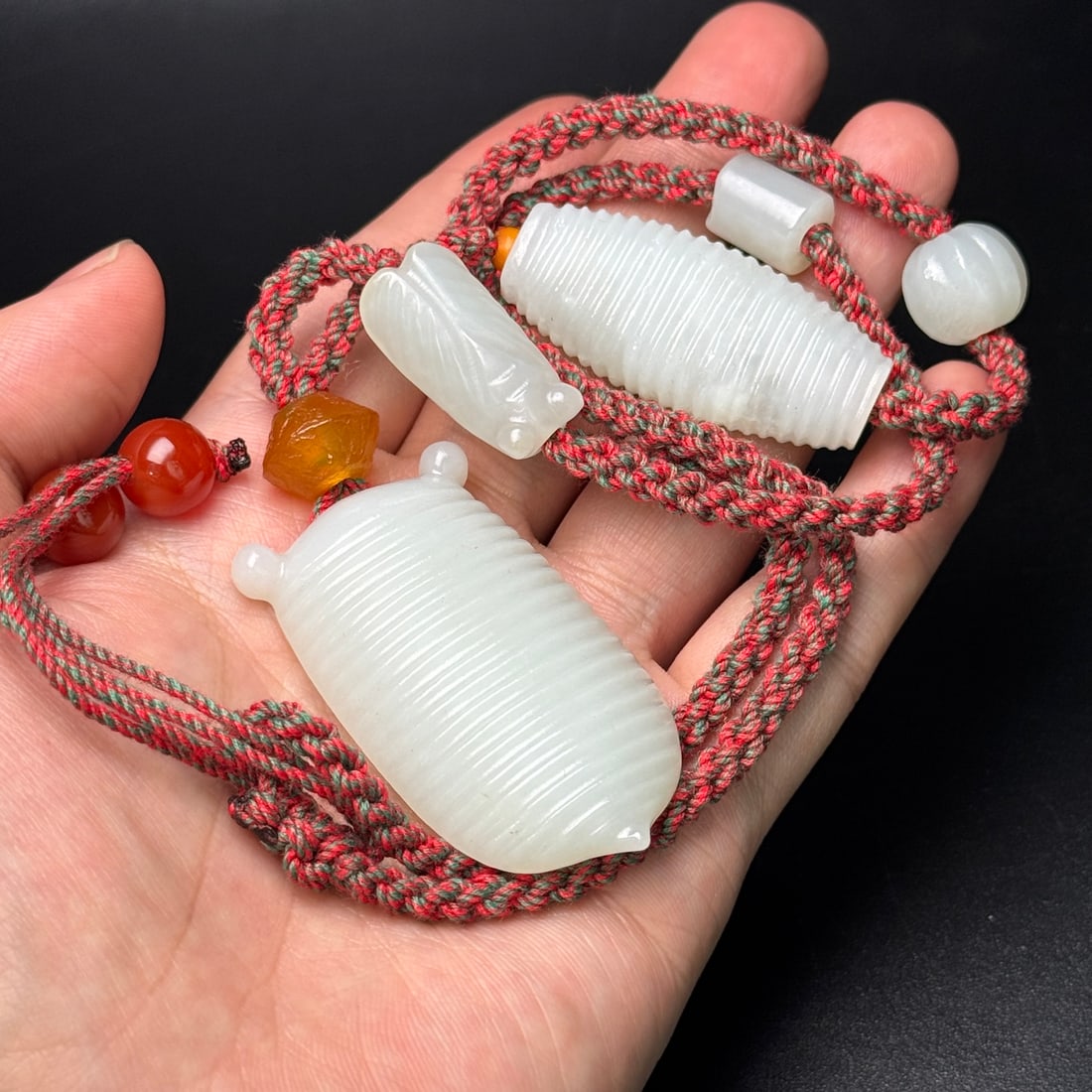 Natural White Hetian Jade Hand-Carved Pendant w Fortune Cicada - 8