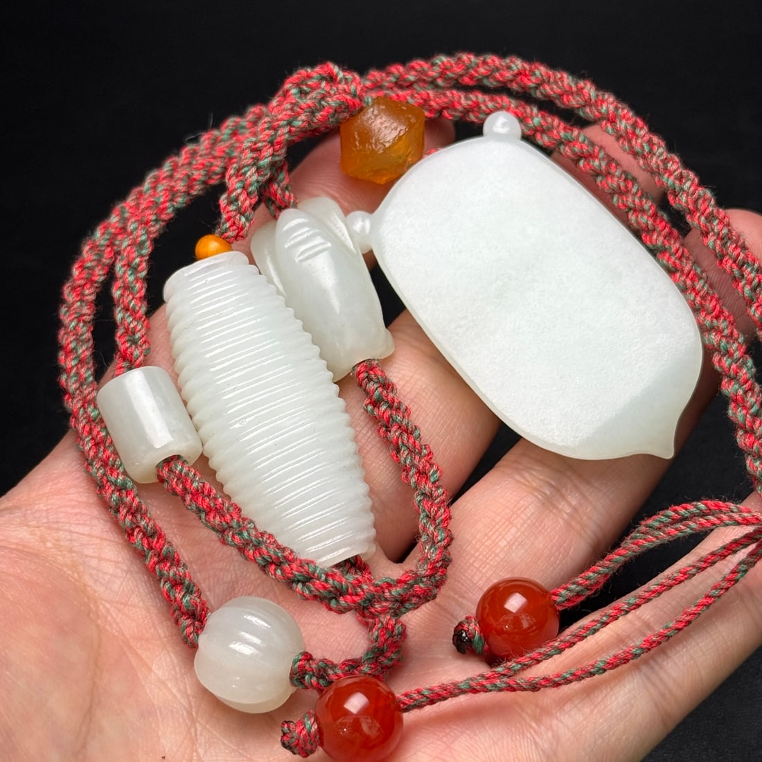 Natural White Hetian Jade Hand-Carved Pendant w Fortune Cicada - 9