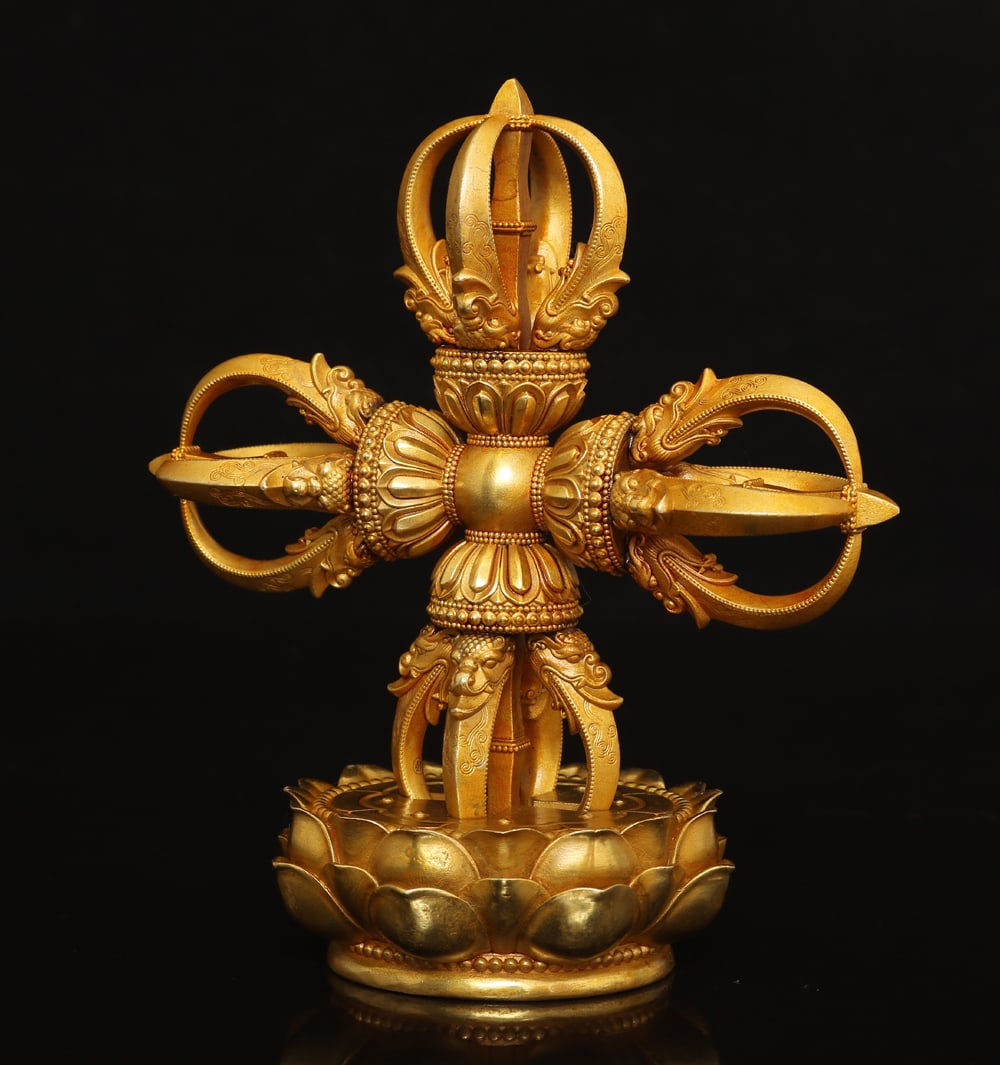 Vintage Gilt Gold Copper Pestle Xiangmo Statue - 2